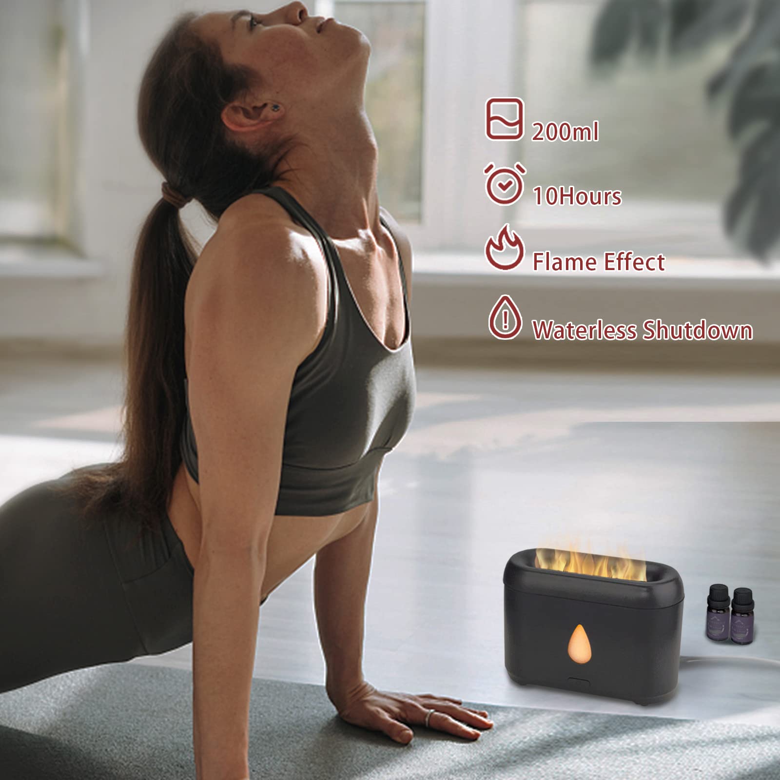 200ml Small Ultrasonic Aroma Diffusers with Flame Light (Black) Phimuezl Au supplements