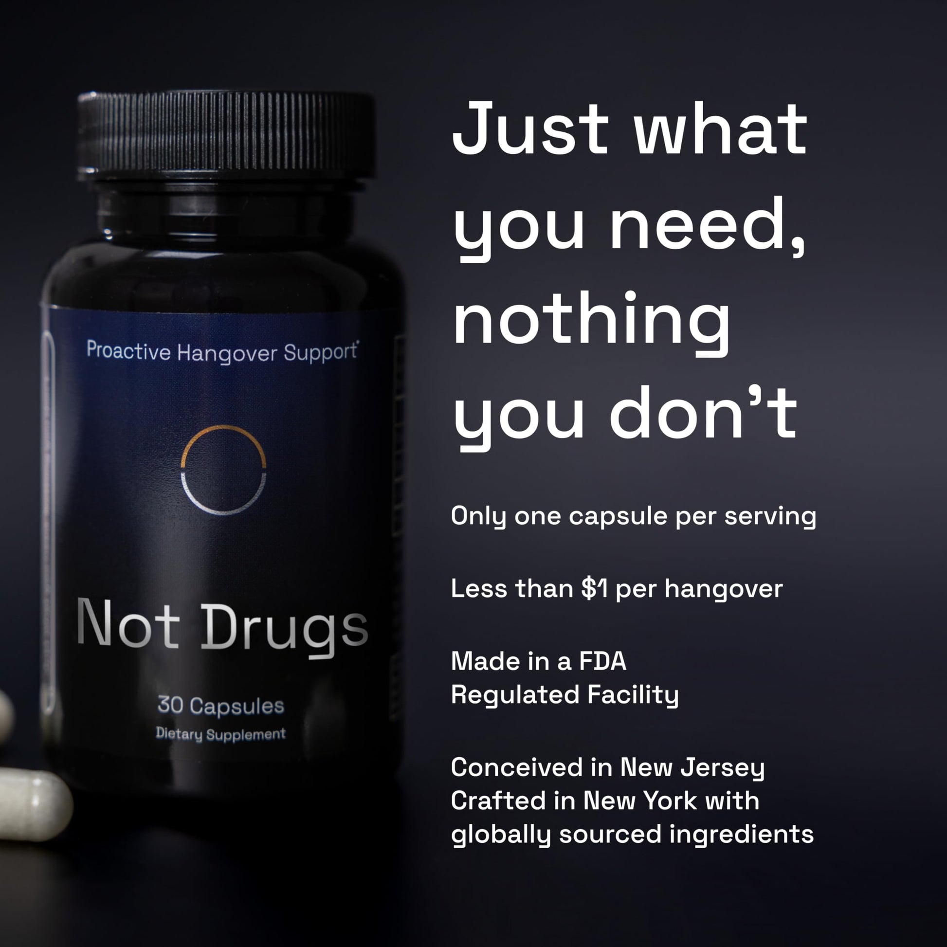 Not Drugs Proactive Hangover Support that Actually Works | Effective, Affordable & Backed by Science | 30 Capsules | 30 Doses | L-Cysteine, Vitamin B6, Vitamin C Not Drugs Au supplements