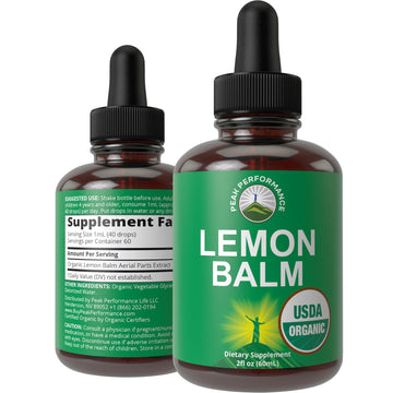 USDA Organic Lemon Balm Tincture. Liquid Organic Lemon Balm Oil Drops Supplement for Relaxation, Calm, Digestion. Vegan Leaf Extract. Zero Sugar, Gluten Free Supplements for Women and Men Peak Performance Au supplements