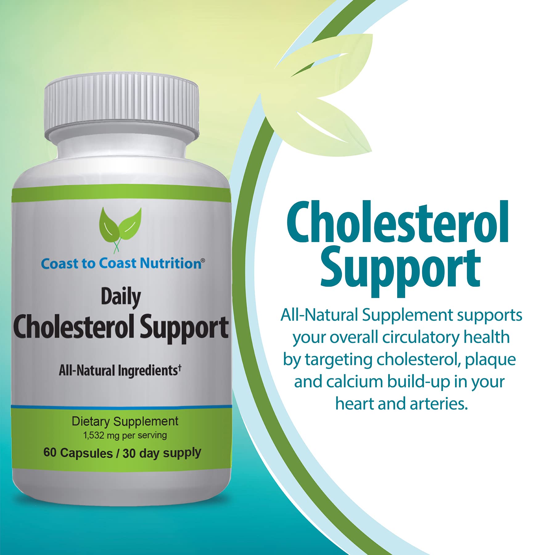 Coast to Coast Nutrition Cholesterol Support Supplement - Support Cardiovascular & Artery Performance, Target Bad LDL Levels & Plaque Calcium Buld-Up - Promote Circulation & Blood Flow - 60 Capsules Coast to Coast Nutrition Au supplements