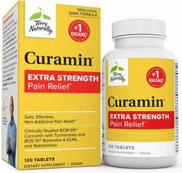 Terry Naturally Curamin Extra Strength - 120 Vegan Tablets - Non-Addictive Pain Relief Supplement with Curcumin from Turmeric