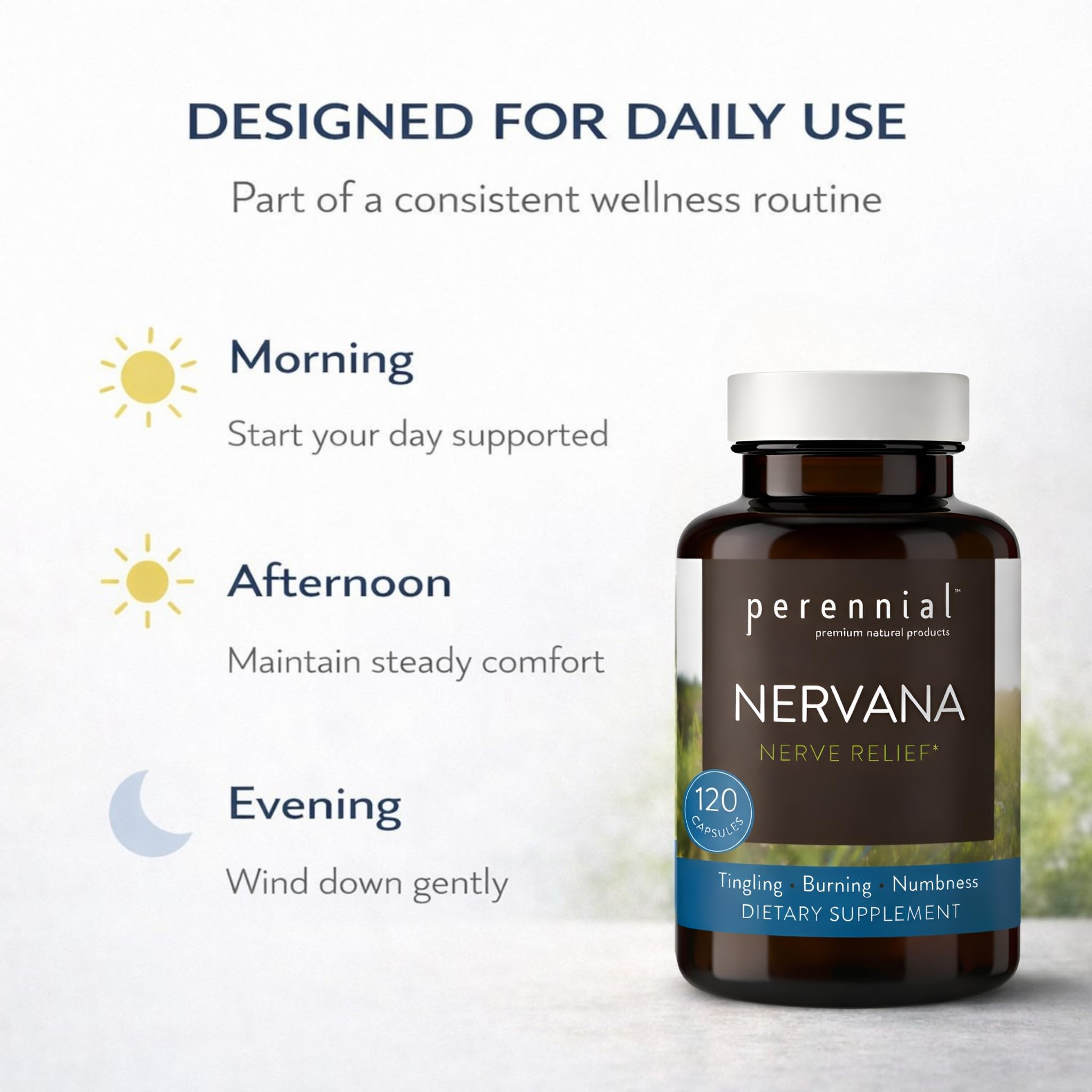Perennial Nervana – Herbal Nerve Support for Tingling, Burning & Numbness Relief – Promotes Calm Focus & Stress Resilience – Non-Drowsy Mood Balance – 120ct* Perennial Au supplements