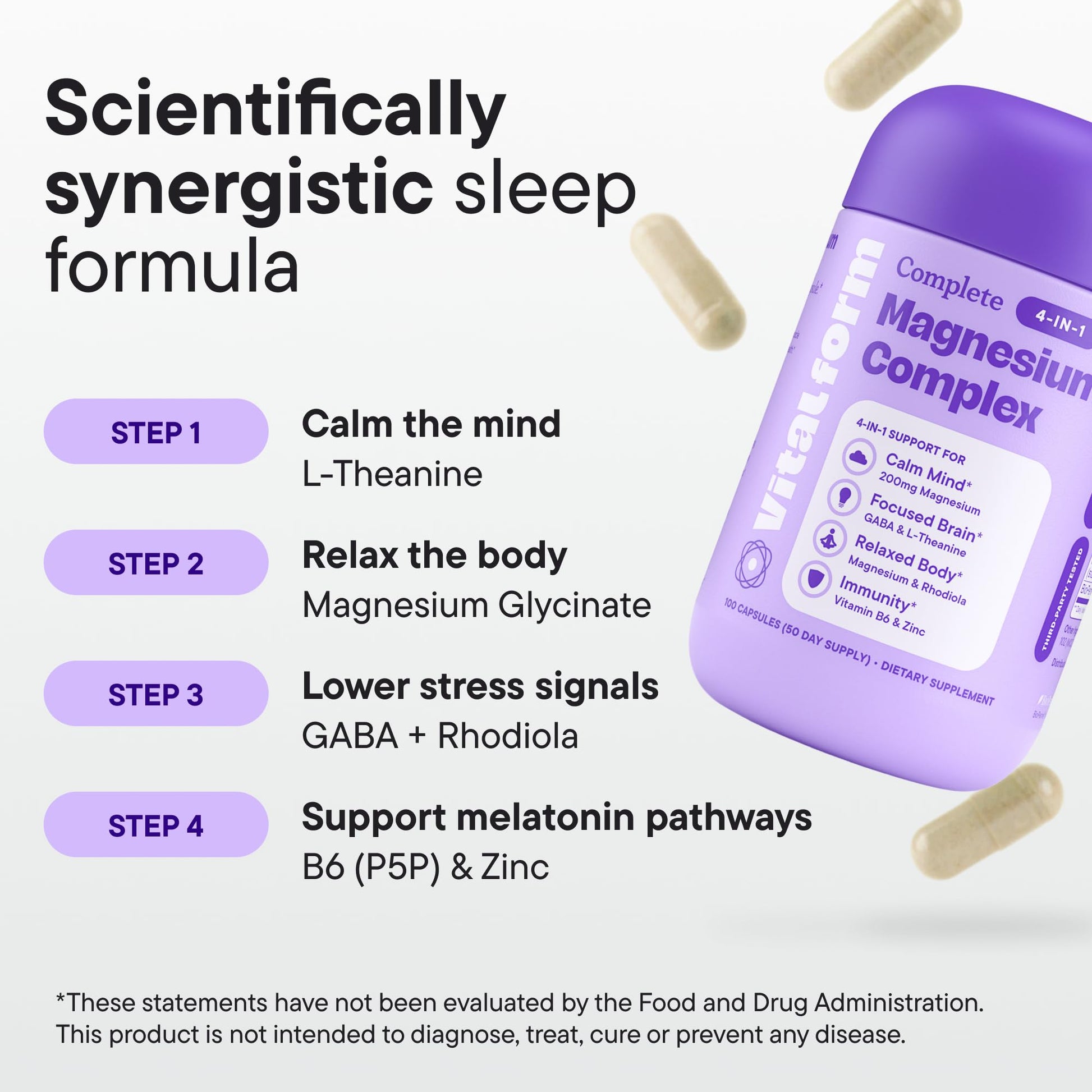 VitalForm Magnesium Glycinate Sleep Complex – Non-Habit Forming Support with L-Theanine, GABA, Zinc & Rhodiola – Promotes Relaxation, Calm & Muscle Recovery – Non-Melatonin – 100 Capsules VitalForm Au supplements