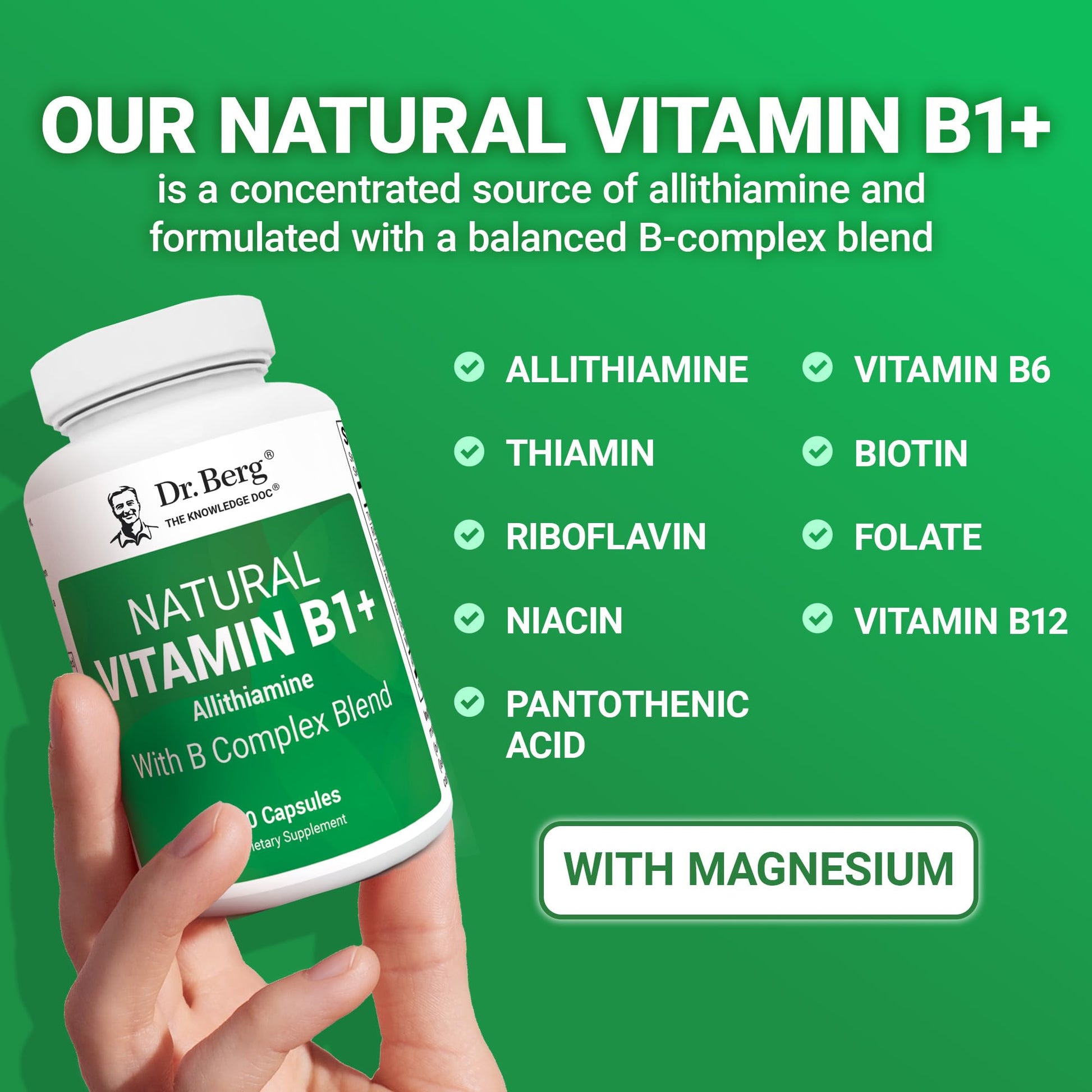 Dr. Berg Natural Vitamin B1 B6 B12 Complex - Allithiamine Vitamin B1 Supplement with 8 Essential Vitamin B Complex for Men & Women Including Thiamin, Niacin, Folate, Magnesium & More - 60 Capsules Dr. Berg Nutritionals Au supplements