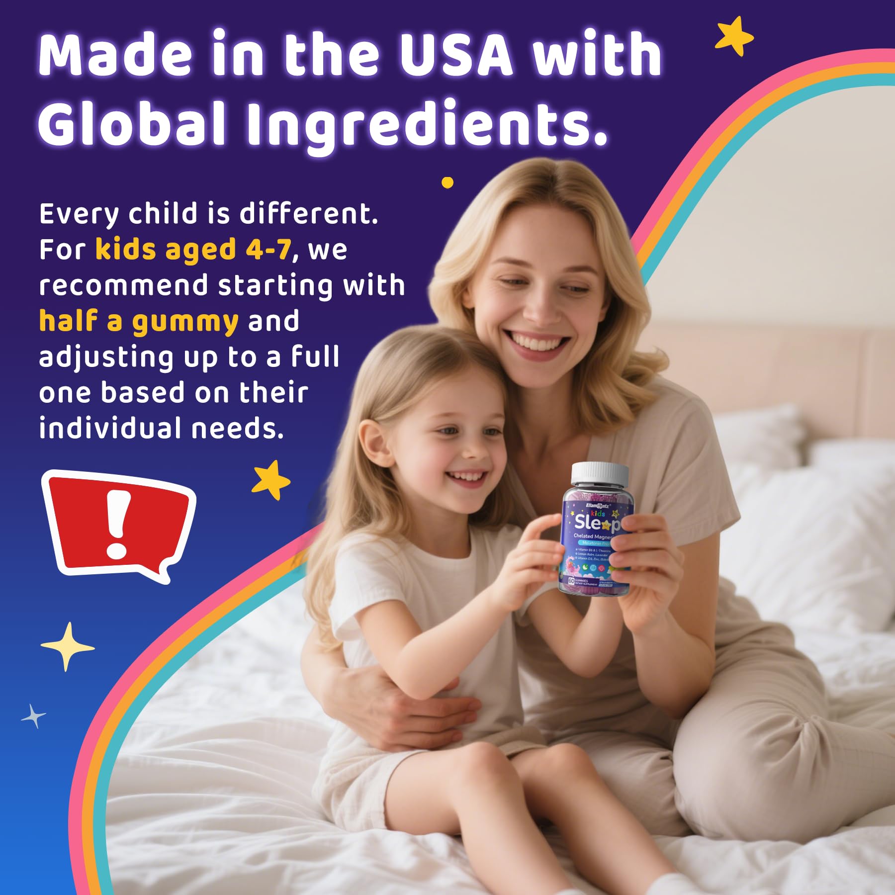 Kids Sleep Gummies, NO Melatonin Sleep Aid Gummies w/ Magnesium Glycinate, Magnesium Malate, L-Theanine, Lavender, B6, Zinc, D3K2 for Restful Sleep, Relax Brain & Muscle, Immune Support, Non-GMO 1Pack ELLAMENTZ Au supplements
