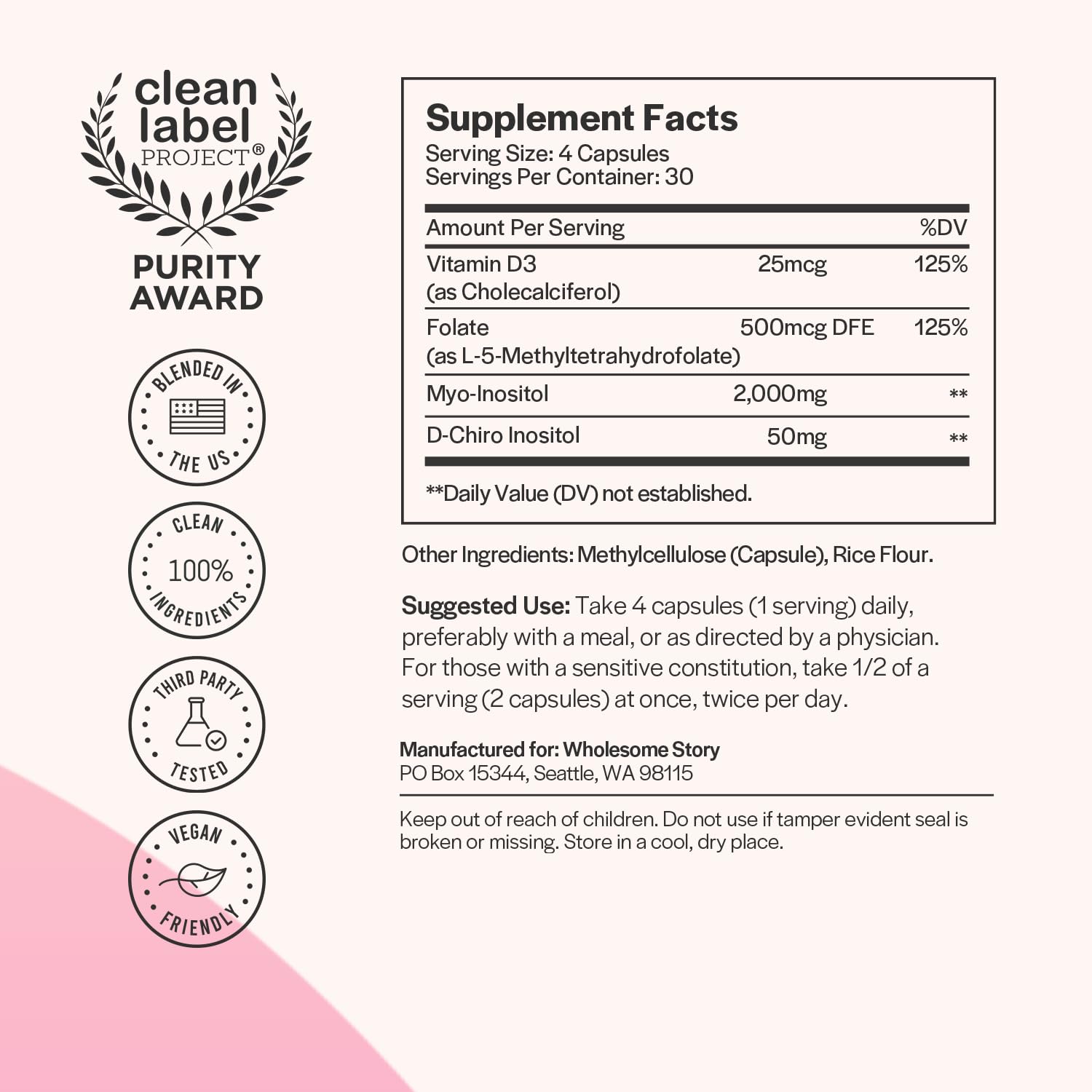 Myo-Inositol & D-Chiro Inositol Capsules with MTHF, Folate, Vitamin D| Support Wholesome Story Au supplements