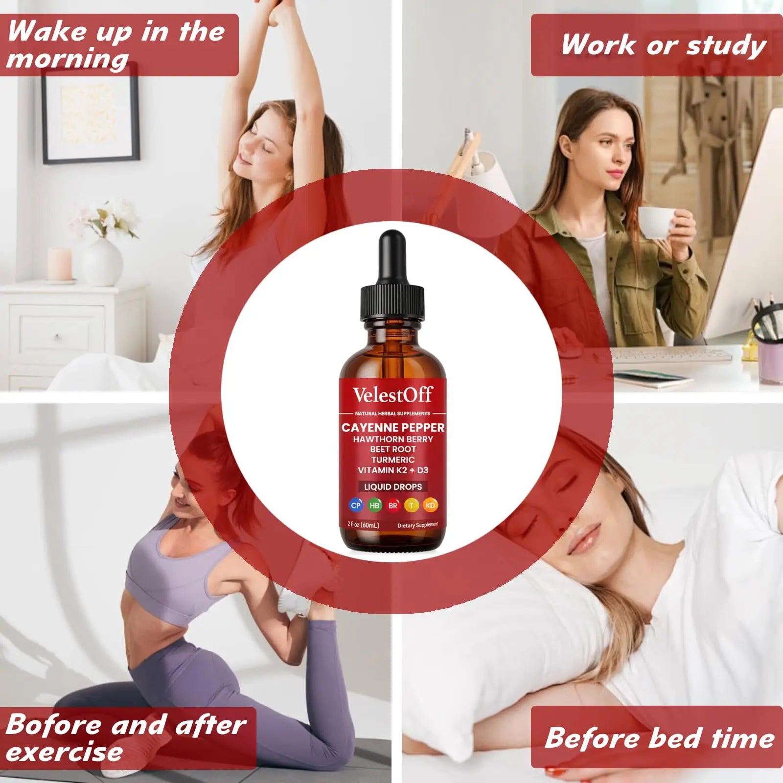 Velestoff Cayenne Pepper Drops, Cayenne Circulation Blend with Hawthorn Beet Root Turmeric Vitamin K2 D3 - Vegan, Non-GMO - 2FL.OZ (1 PCS) Velestoff Au supplements