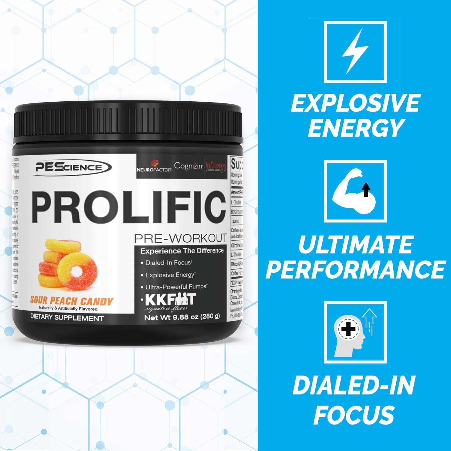 PEScience Prolific Pre Workout Powder, Sour Peach Candy, 40 Scoop, Energy Supplement PEScience Au supplements