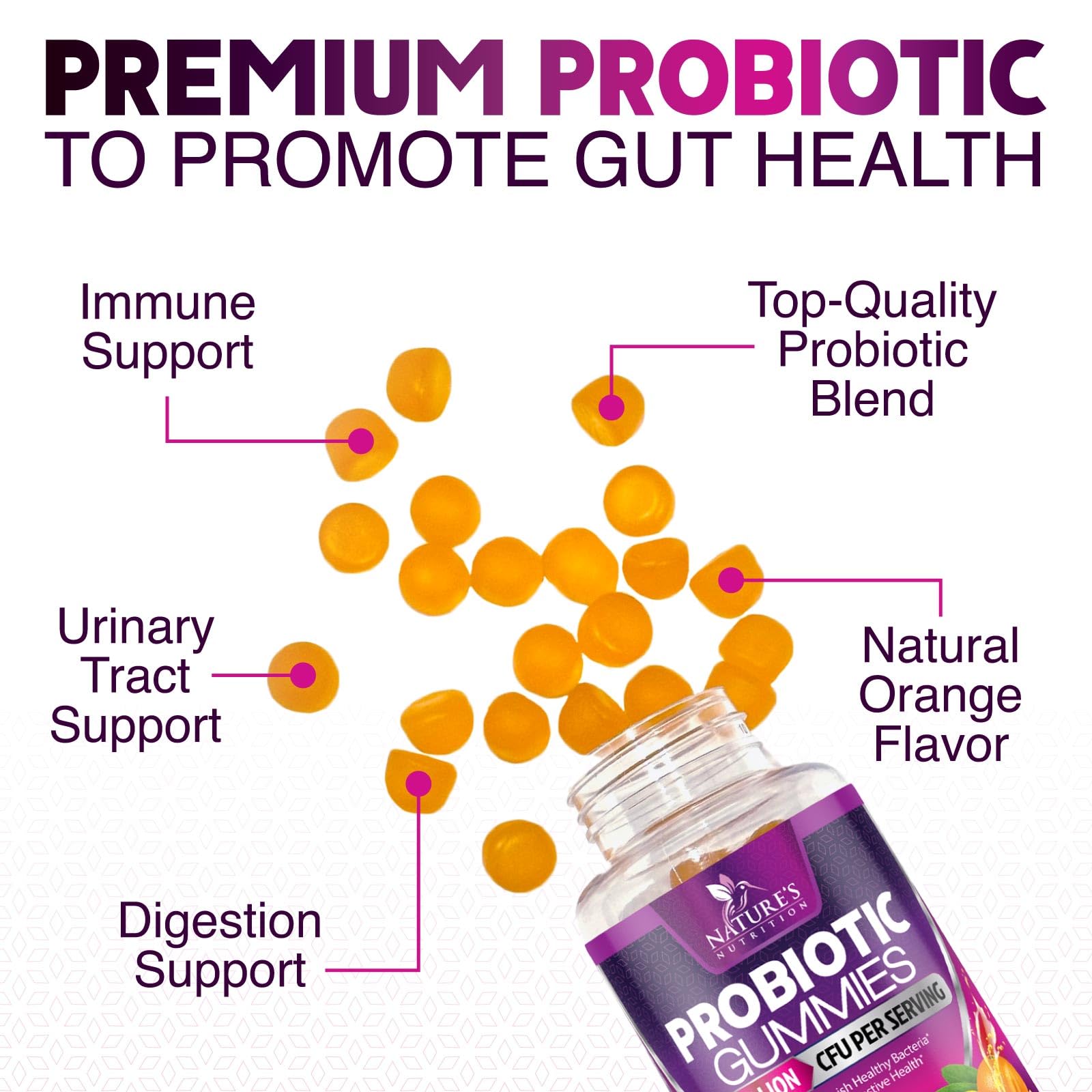 Probiotics for Digestive Health Gummies 5 Billion CFU - 6 Unique Strains for Daily Immune Support & Gut Health, Constipation, Gas & Bloating - Best Probiotic Supplement for Women & Men - 60 Gummies Nature's Nutrition Au supplements