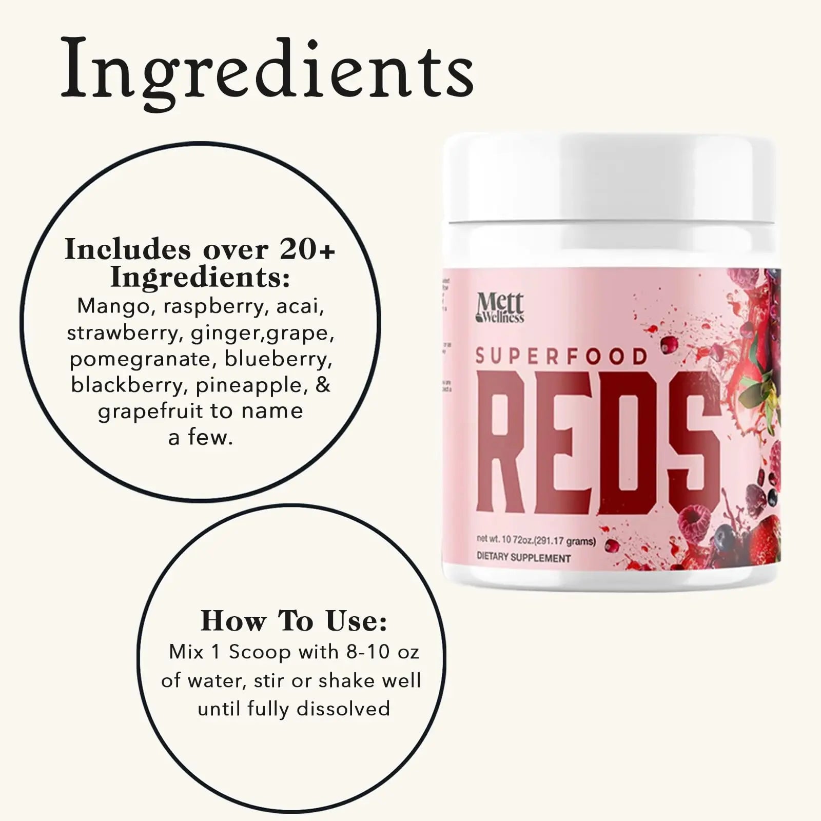 Mett Wellness Superfood REDS | 10.72 oz | With Vitamins A, C & E | Helps Maintain Nitric Oxide Levels | Supports Daily Wellness Mett Wellness Au supplements