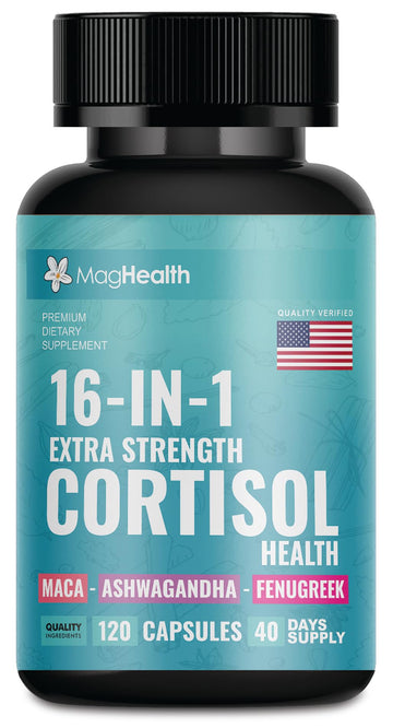 Cortisol Complex 16-in-1 Supplement for Women & Men | Stress Support Manager with Organic Ashwagandha, Maca Root, Rhodiola Rosea & Shilajit | Adaptogen Blend for Balance & Energy | 120 Capsules MagHealth Au supplements
