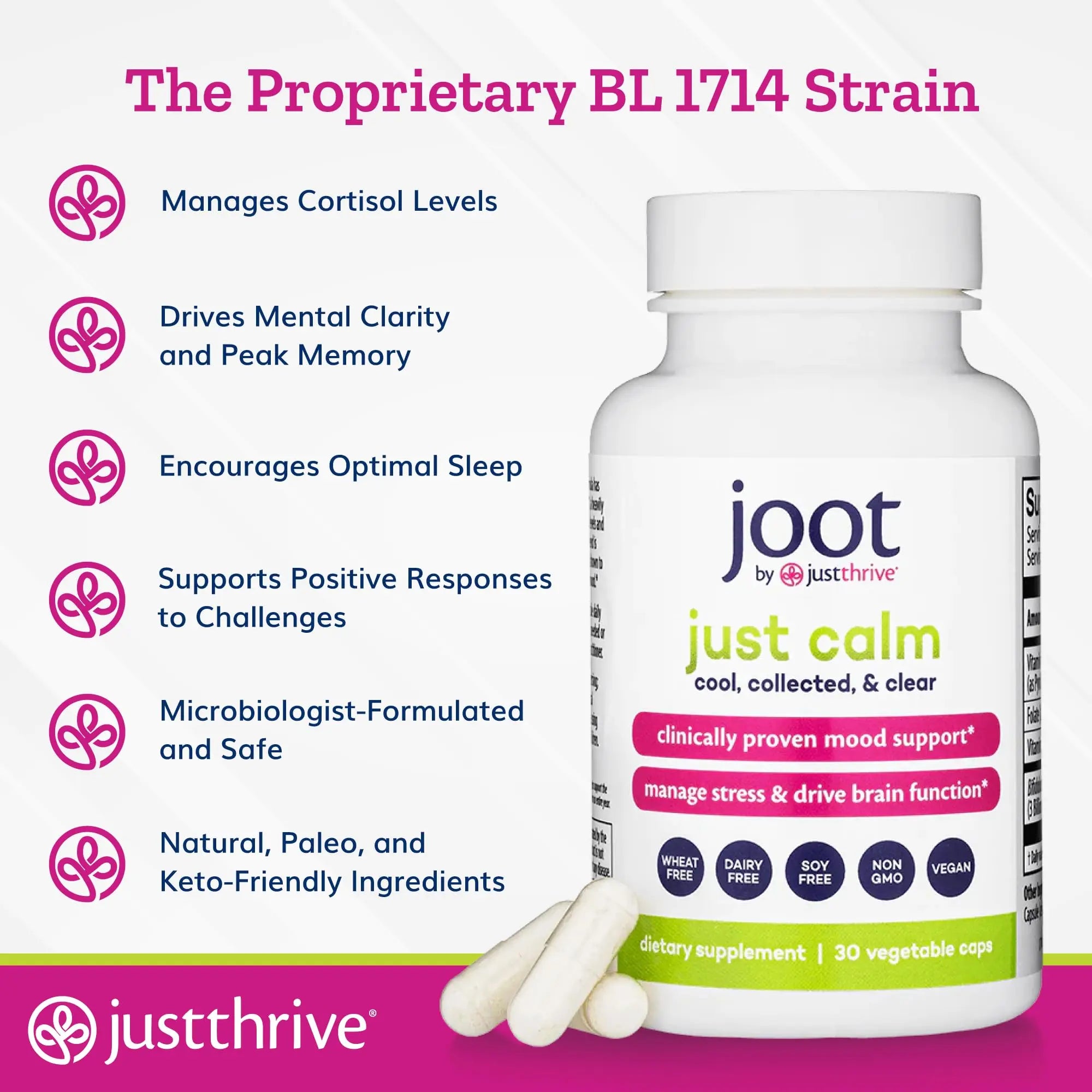 Just Thrive - Just Calm - Cortisol Manager - Calming, Memory, and Mood Support Supplement - Vegan, 30 Calm Capsules Just Thrive Au supplements