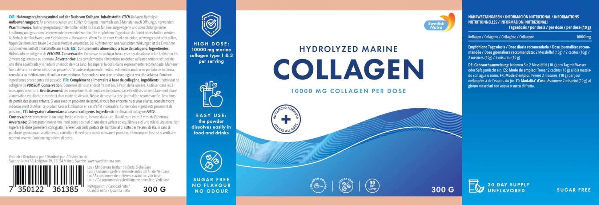 100% Marine Collagen Powder 300g I Pure Hydrolyzed Collagen Powder (Type I & III) Swedish Nutra Au supplements