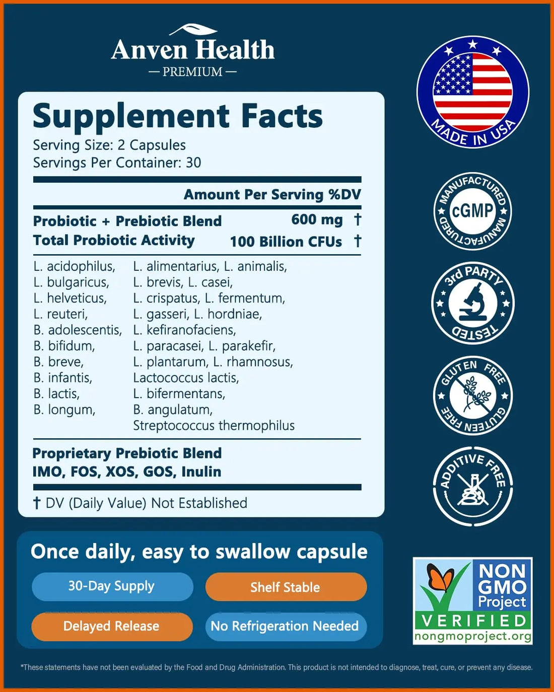 Anven Health 100 Billion Probiotics for Men and Women 27 Strains 5 Organic Prebiotics for Gut Digestive & Immune Health, Supports Diarrhea Gas Bloating, Anven Health uk supplements