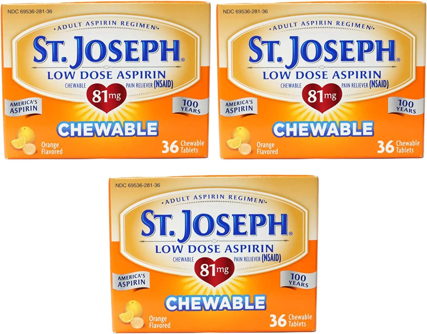 St. Joseph St. Joseph Aspirin Chewable Orange, Orange 36 tabs 81 mg(Pack of 3) St. Joseph Au supplements