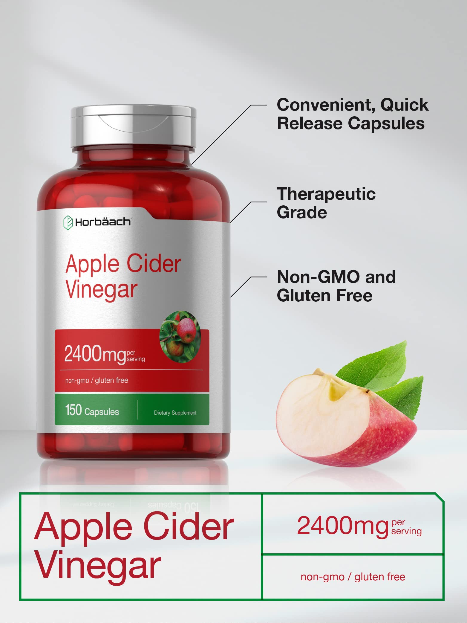 Apple Cider Vinegar Capsules | 2400mg | 150 Count | Non-GMO, Gluten Horbäach Au supplements