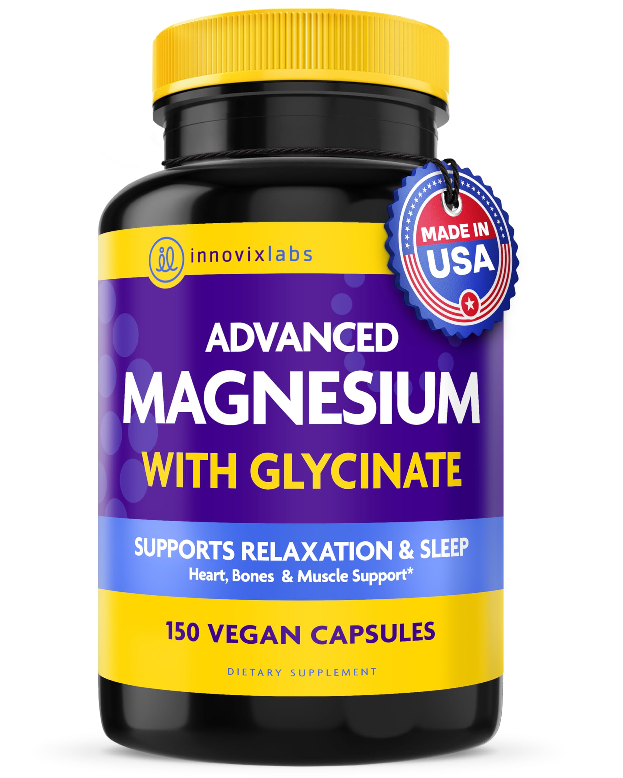 InnovixLabs Advanced Magnesium Capsules - 150 Ct, 210 mg - Chelated Glycinate and Malate - High Absorption, Promotes Relaxation, Bones, Muscle Health, Vegan Malate Sleep Supplement InnovixLabs Au supplements
