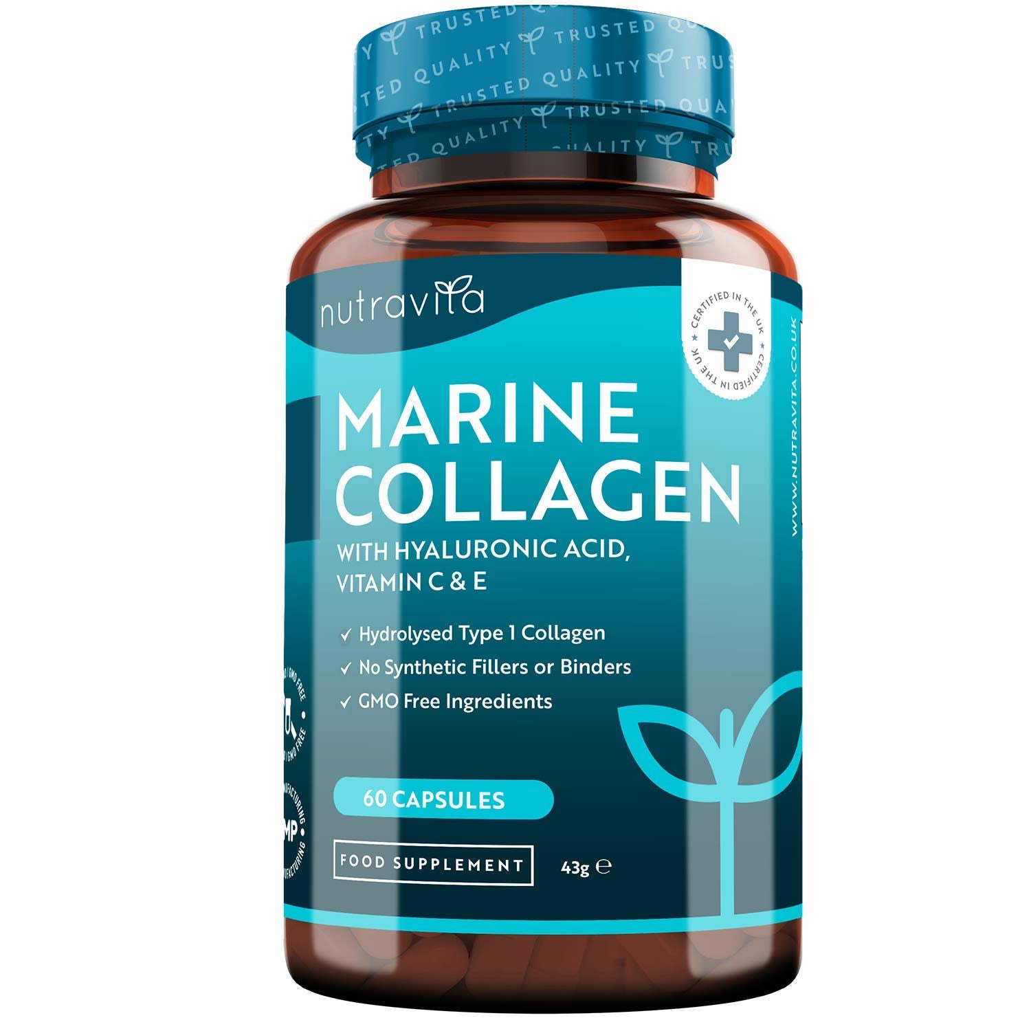 Marine Collagen 1000mg - 60 Capsules of Superior Type 1 Hydrolysed Collagen Nutravita Au supplements