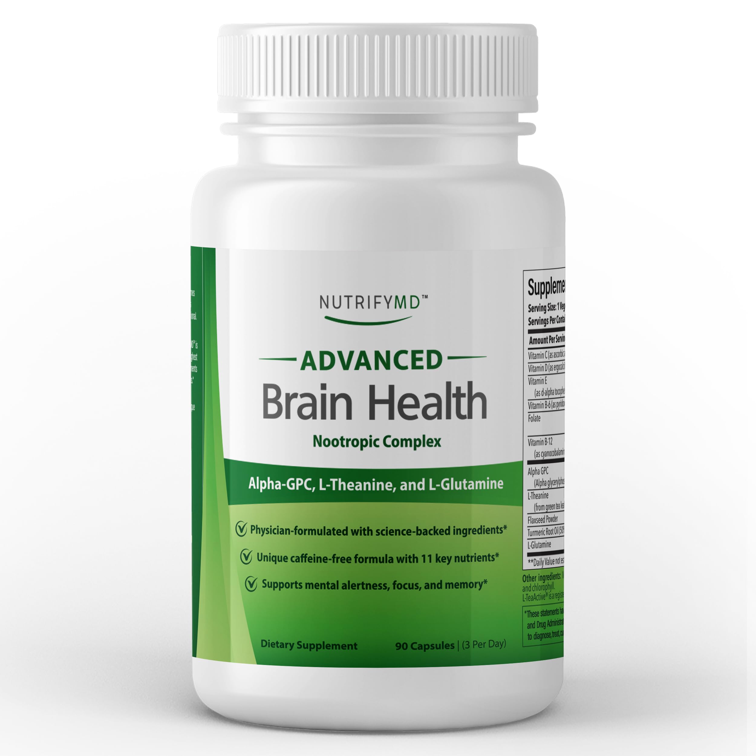 Advanced Brain Health Supplement with Alpha GPC, L-Theanine, L-Glutamine for Memory and Focus - 90 Capsules NutrifyMD Au supplements