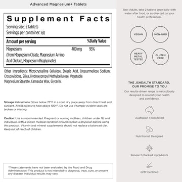 JSHealth Magnesium Supplement for Sleep. 400mg Triple-Form Glycinate, Citrate, Amino Acid Chelate