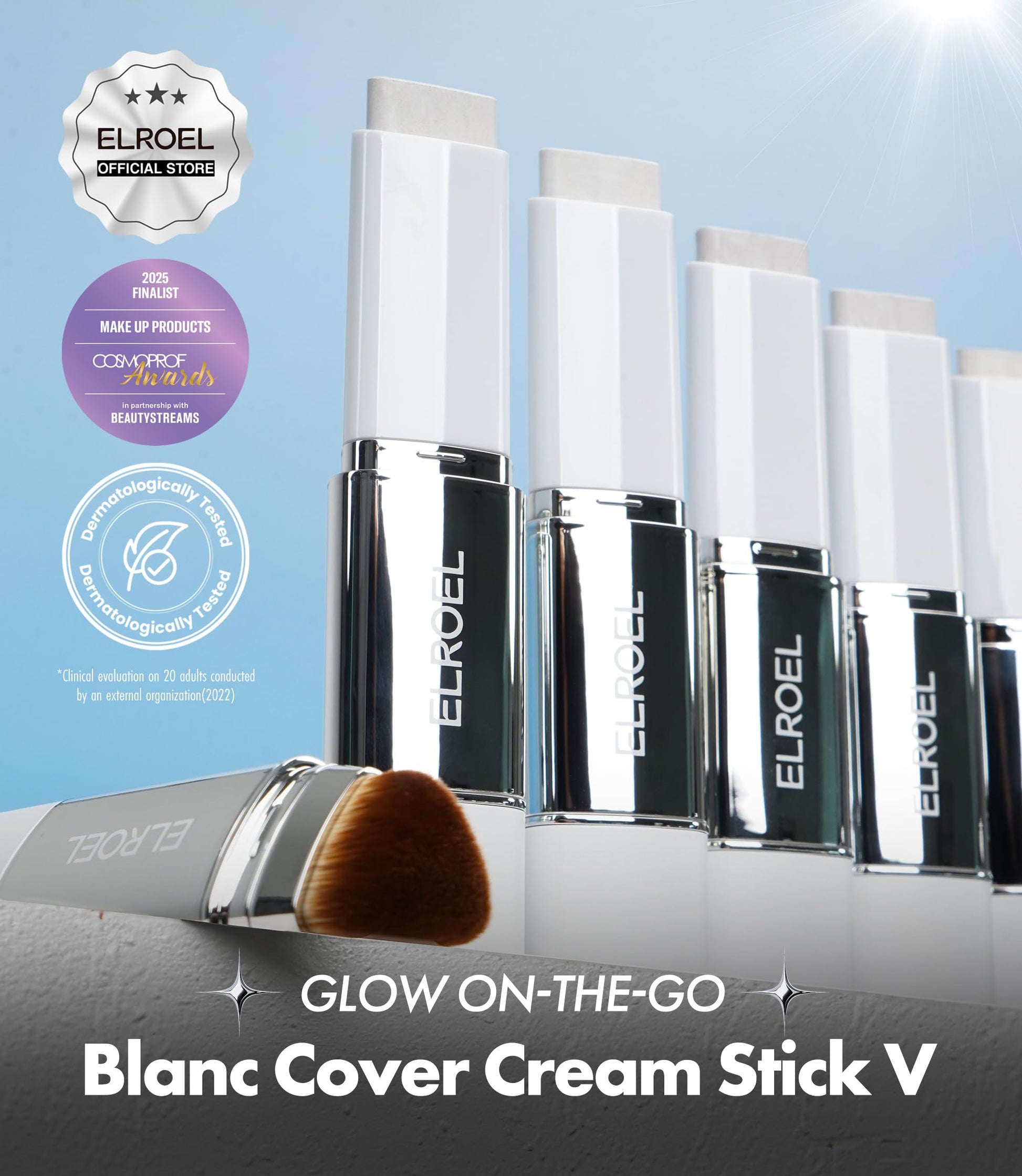 ELROEL Blanc Cover Cream Stick V White - Korean Color-Changing Foundation Stick with Volufiline - Medium to Full Coverage Dewy Finish Base Makeup - Dual-Ended with Detachable Brush (202 Natural) ELROEL Au supplements