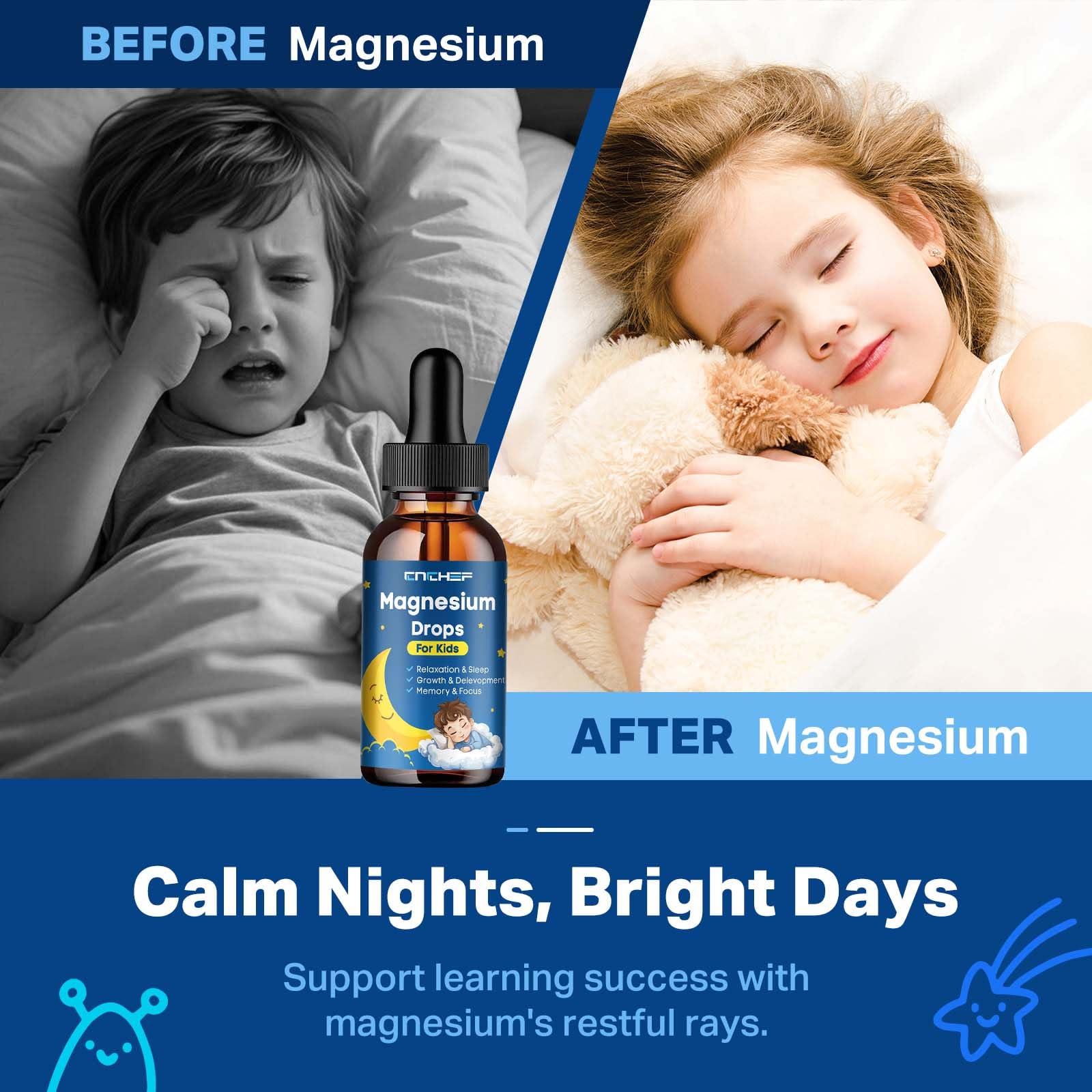 Magnesium Drops - Magnesium Glycinate Liquid Drops for Kids - Calm, Sleep, Relaxation, Bones, Brain Support with Vitamin B6, C, D3, Omega-3, L-Theanine, Zinc, Multivitamins - Strawberry Flavor 2 Fl Oz CNCHEF Au supplements