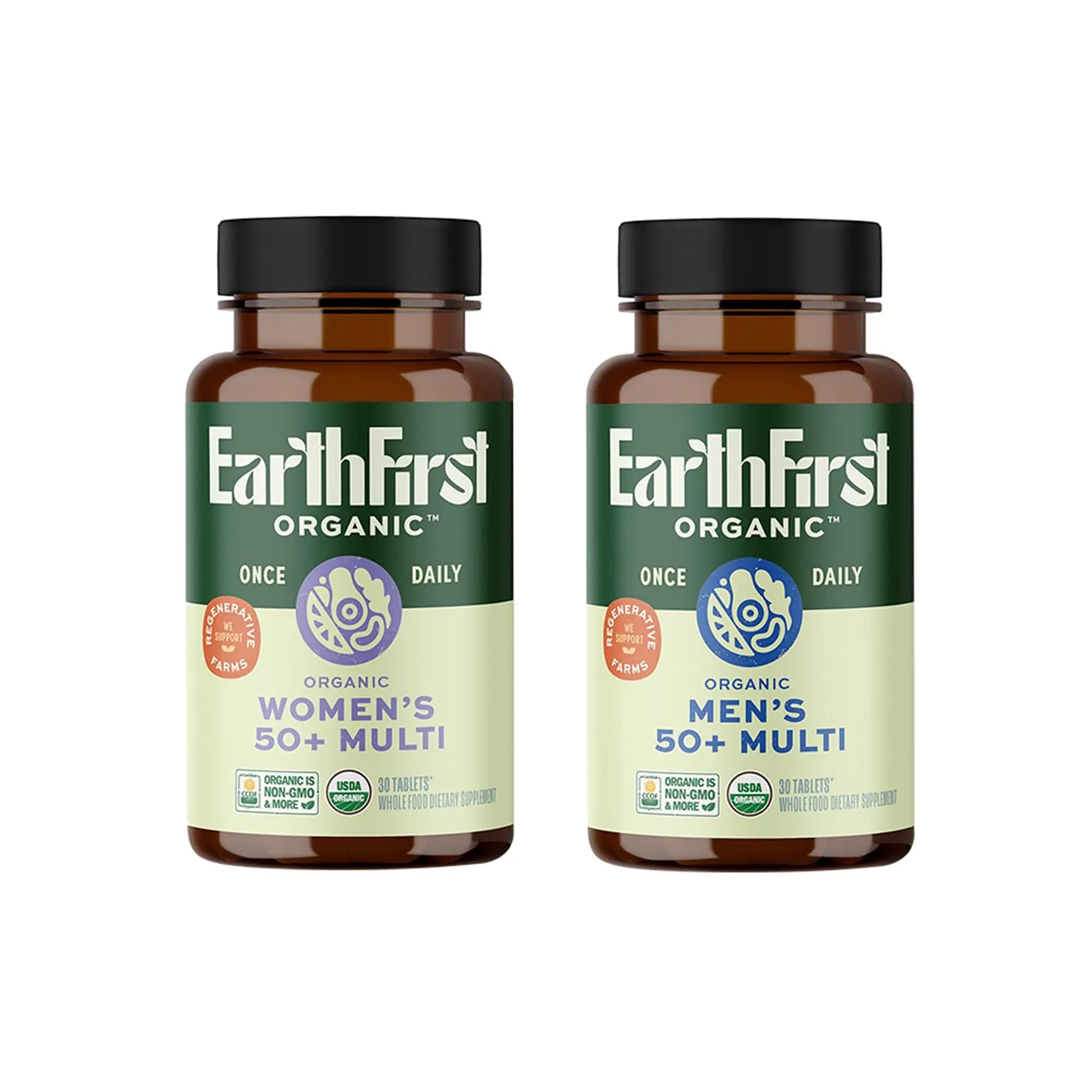 EarthFirst Organic Women's & Men's 50+ Once Daily Multi Bundle,19 Vitamins from Herbs & Superfoods, 30 Count EarthFirst Organic Au supplements