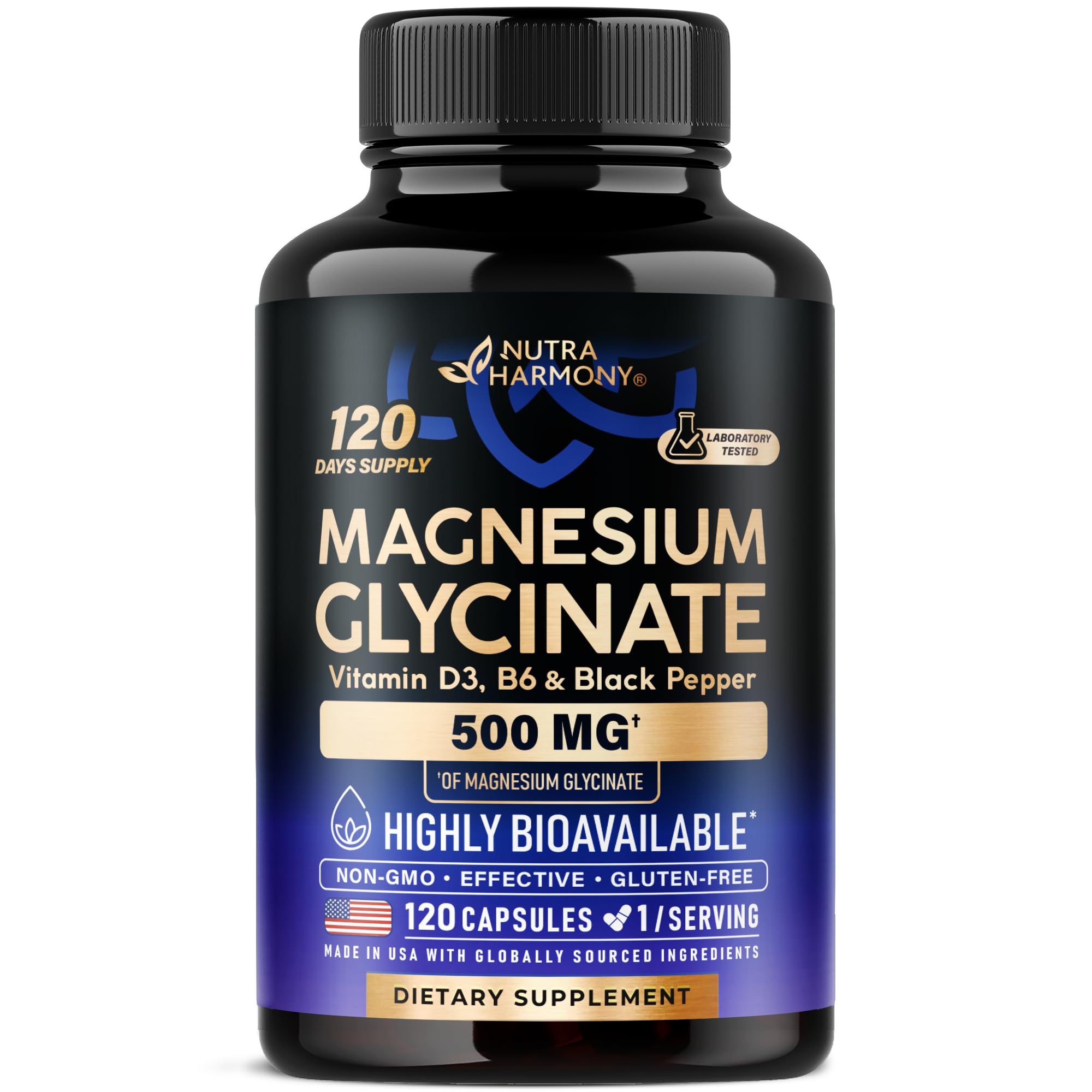 Magnesium Glycinate 500 mg - Chelated Supplement - High Absorption Form of Magnesium - Support for Sleep, Muscle & Heart Health - Made in USA, Lab Tested & Non-GMO - 120 Capsules NUTRAHARMONY Au supplements