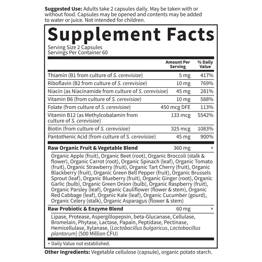 Garden of Life Vitamin B Complex, 120 Vegan Capsules, High Potency Vitamins for Energy & Metabolism with B6, Folate & B12 as Methylcobalamin Plus Probiotics Garden of Life Au supplements