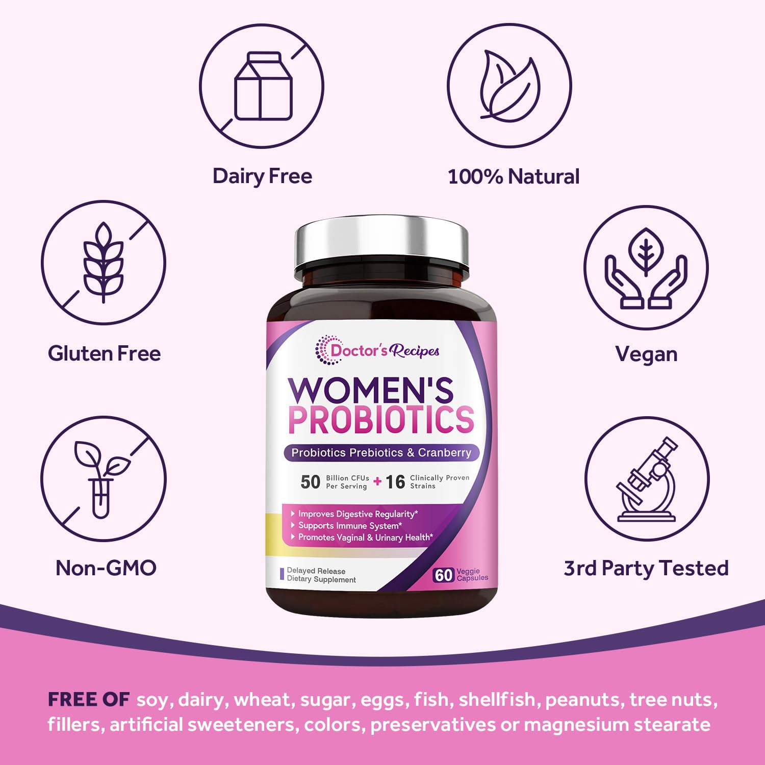 Doctor's Recipes Women’s Probiotic, 60 Caps 50 Billion CFU 16 Strains, with Organic Doctor's Recipes Au supplements
