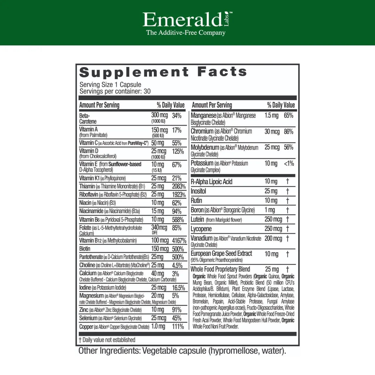 EMERALD LABS Complete 1-Daily Multi - Complete Multivitamin for Men & Women with Vitamin C, Methylated Folate, Whole-Food Blend EMERALD LABS Au supplements