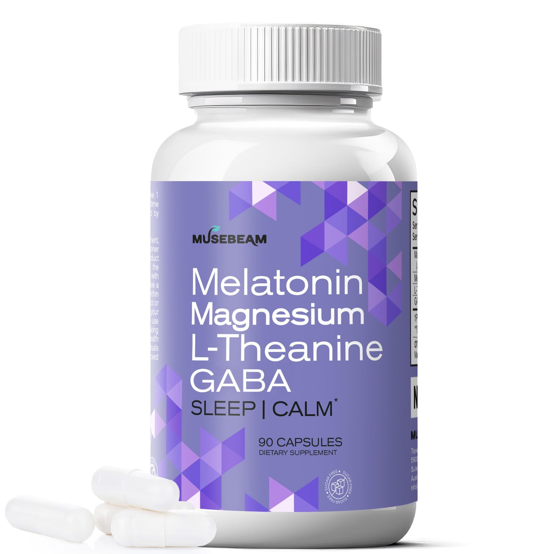 MuseBeam Magnesium Glycinate 275mg Melatonin 5mg L-Theanine 200mg GABA 100mg Capsules - Full Rest Nighttime Bedtime Support Supplement for Men Women - Vegan Sugar-Free Gluten-Free musebeam Au supplements