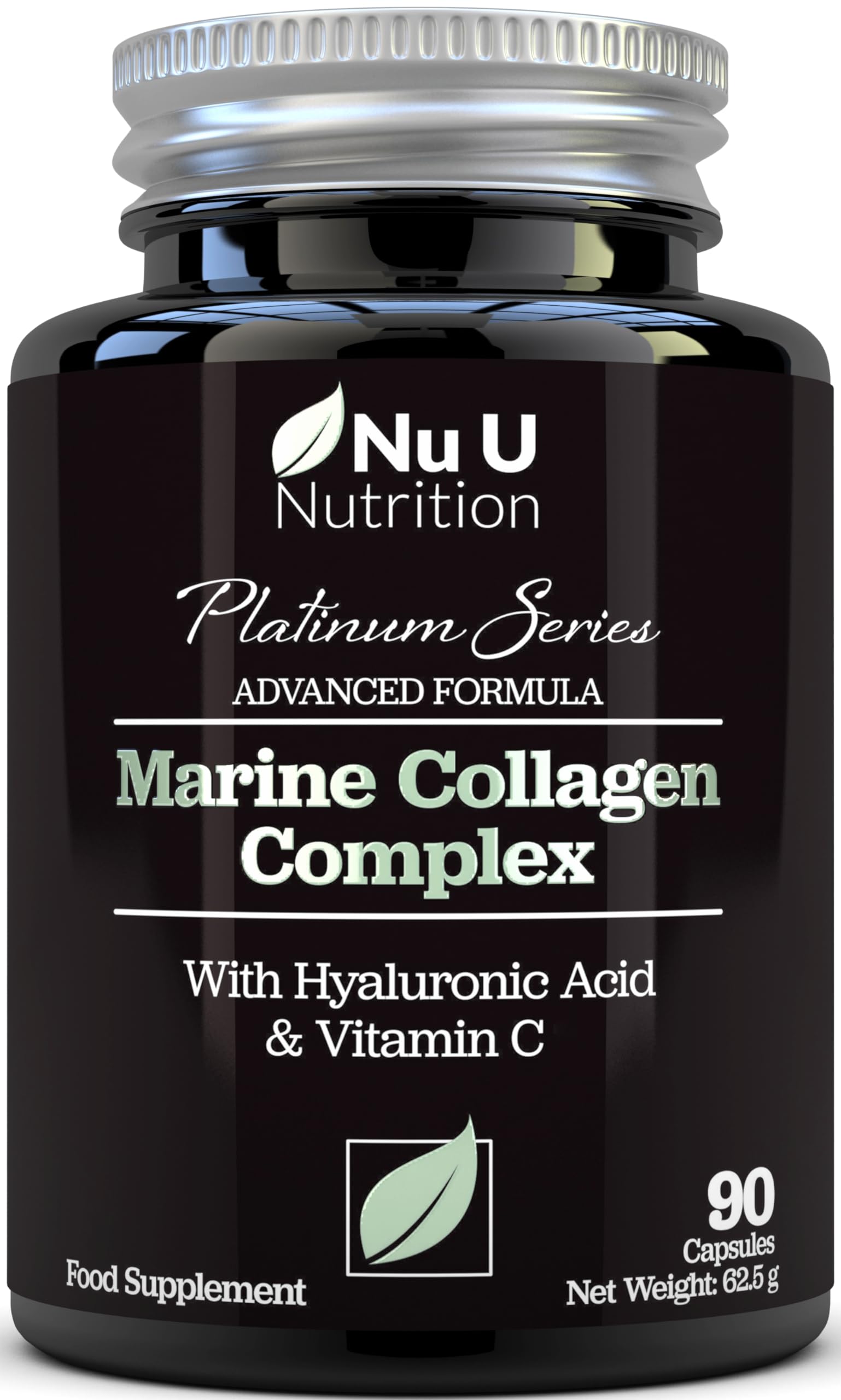 Marine Collagen with Hyaluronic Acid, Vitamin C - 90 Hydrolysed Capsules (not Tablets Nu U Nutrition Au supplements