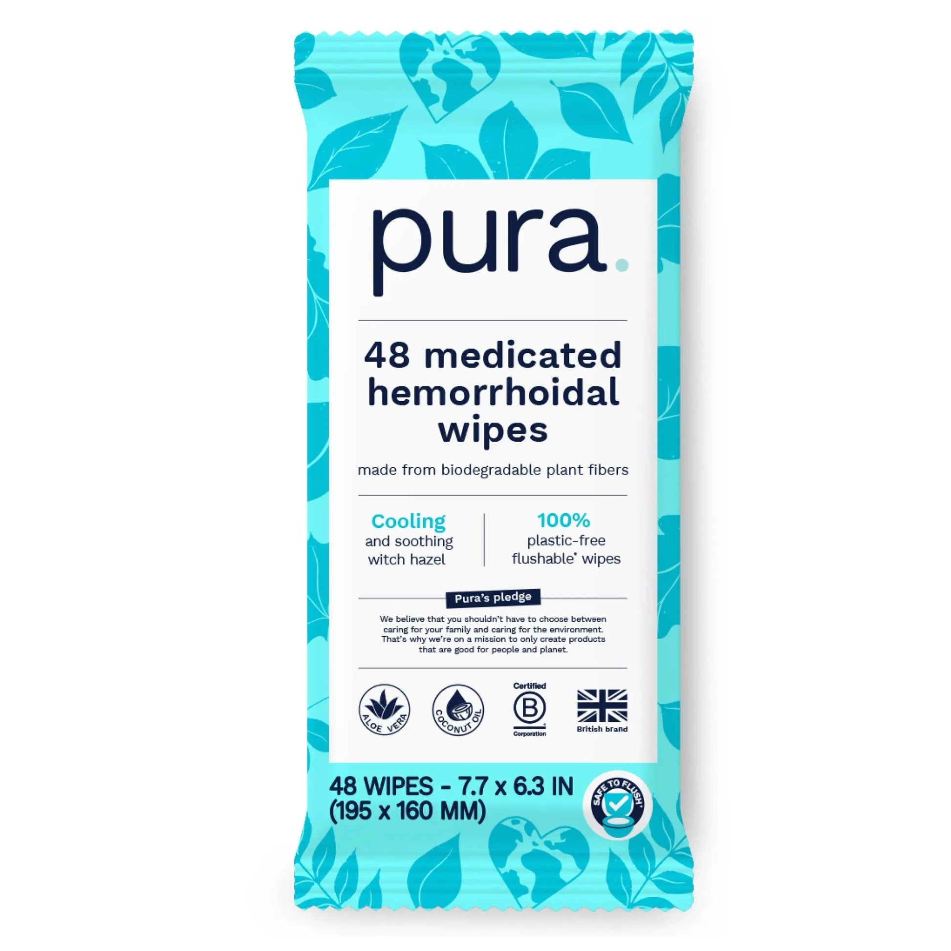 Pura Flushable Hemorrhoid Wipes XL, 48 Count, Medicated with Cooling Witch Hazel, Aloe & Coconut Oil, Fast Relief, Fragrance-Free, 100% Plastic-Free Pura Au supplements