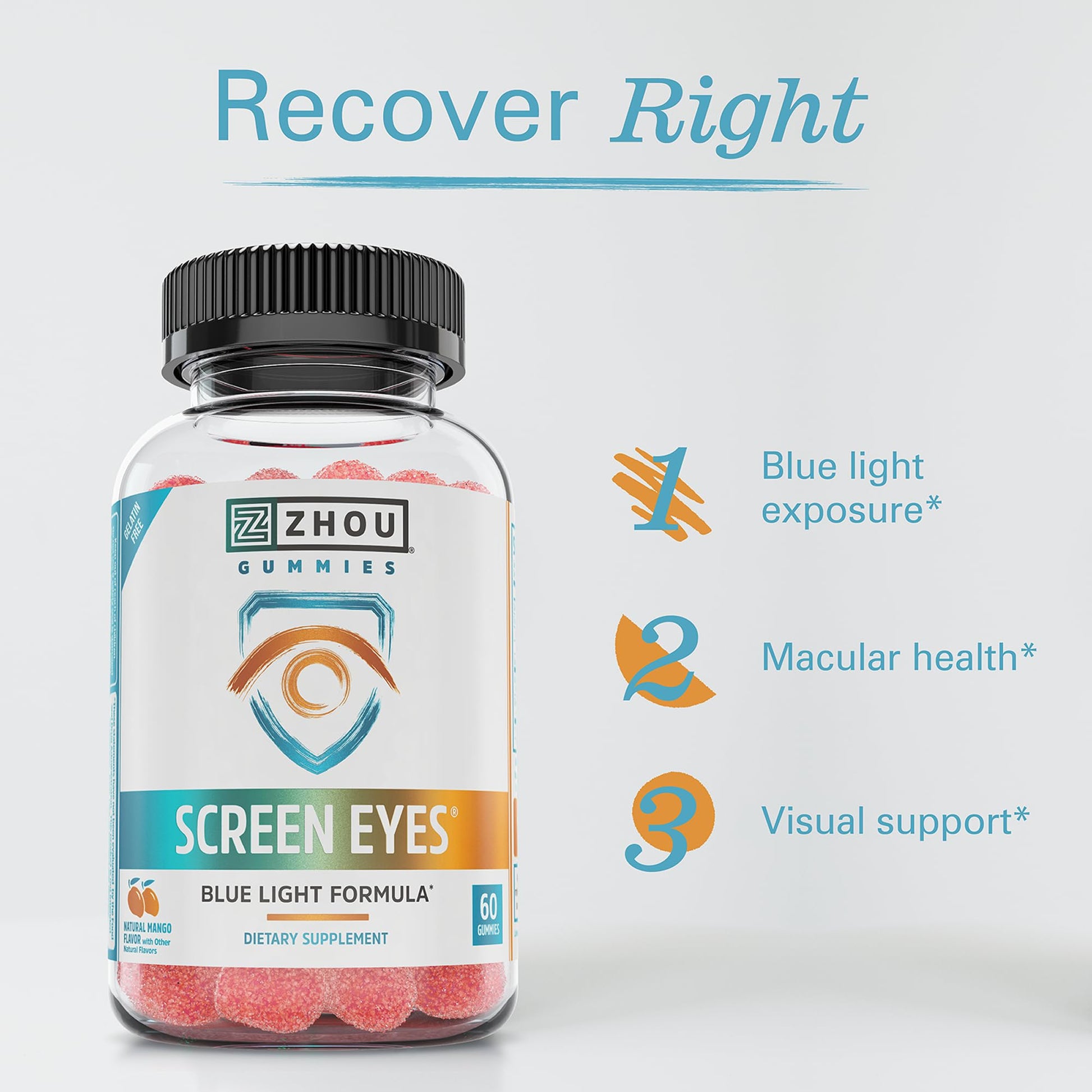 Zhou Screen Eyes Gummies - Lutein Gummies for Eye Health, Lutein and Zeaxanthin for Adults & Kids, Supports Eyesight, Blue Light Vision Health Formula - 60 Count ZHOU Au supplements