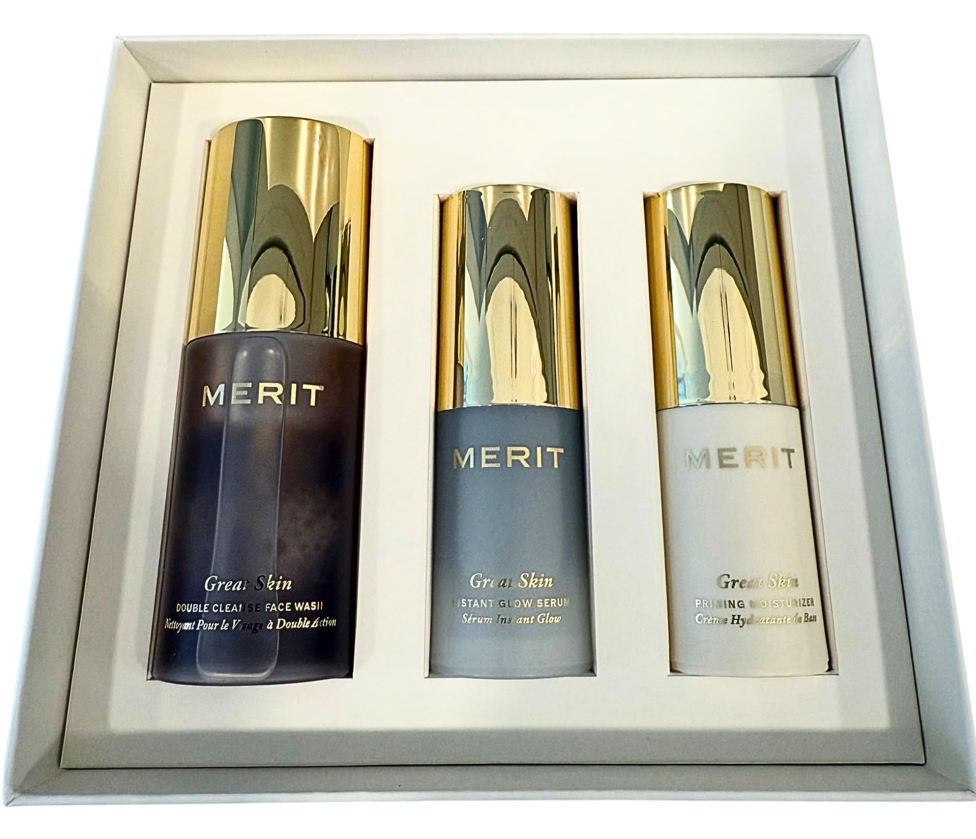 MERIT The Mini Great Skin Trio – Limited Edition Skincare Set with Double Cleanse Face Wash (15 ml), Instant Glow Serum (15 ml), and Priming Moisturizer (50 ml) Merit Au supplements