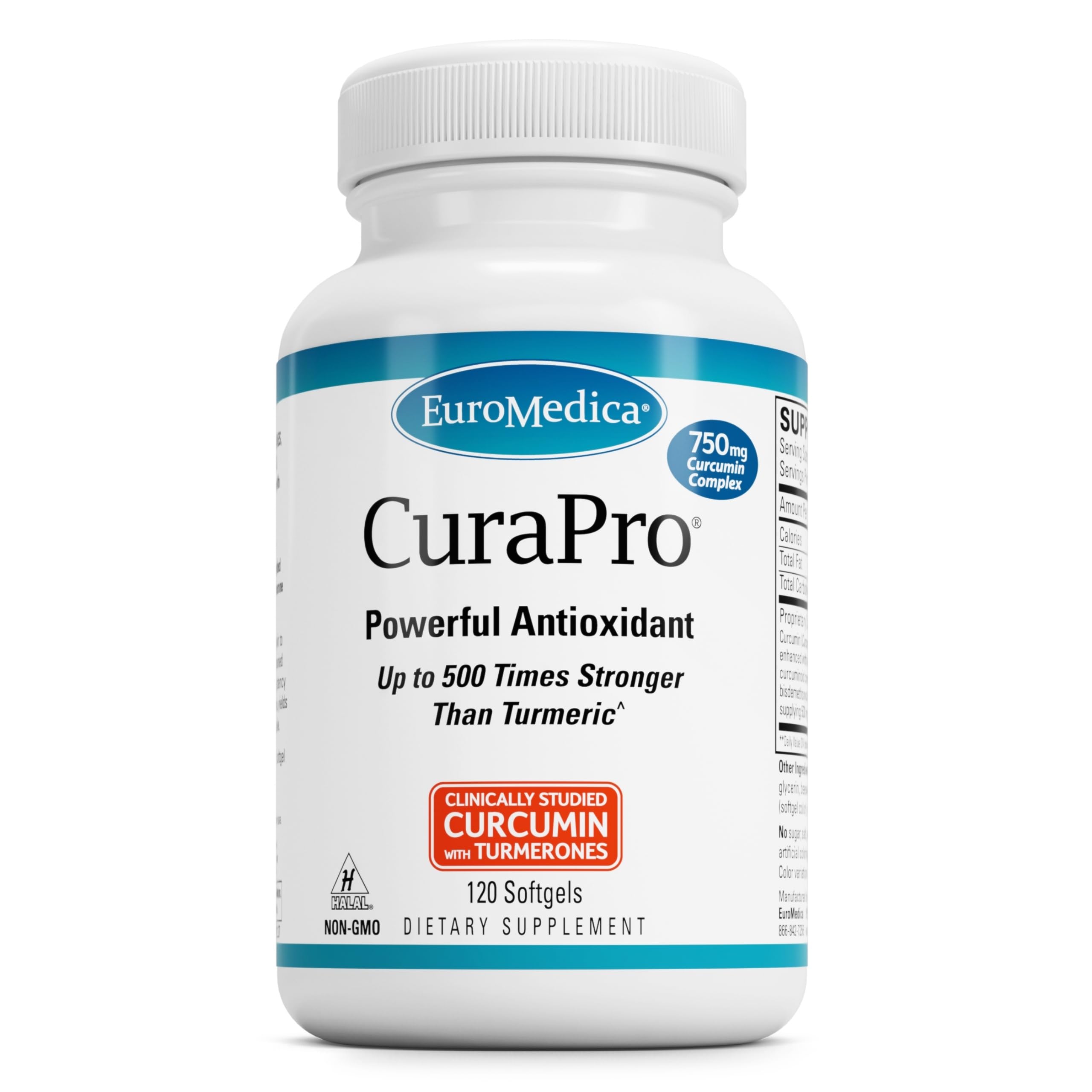 EuroMedica CuraPro 750 mg - Liver, Heart & Brain Health Support - Turmeric Essential Oil for Immune System & Antioxidant Support - Up to 500x Stronger Than Turmeric - Non-GMO - 120 Softgels EuroMedica Au supplements