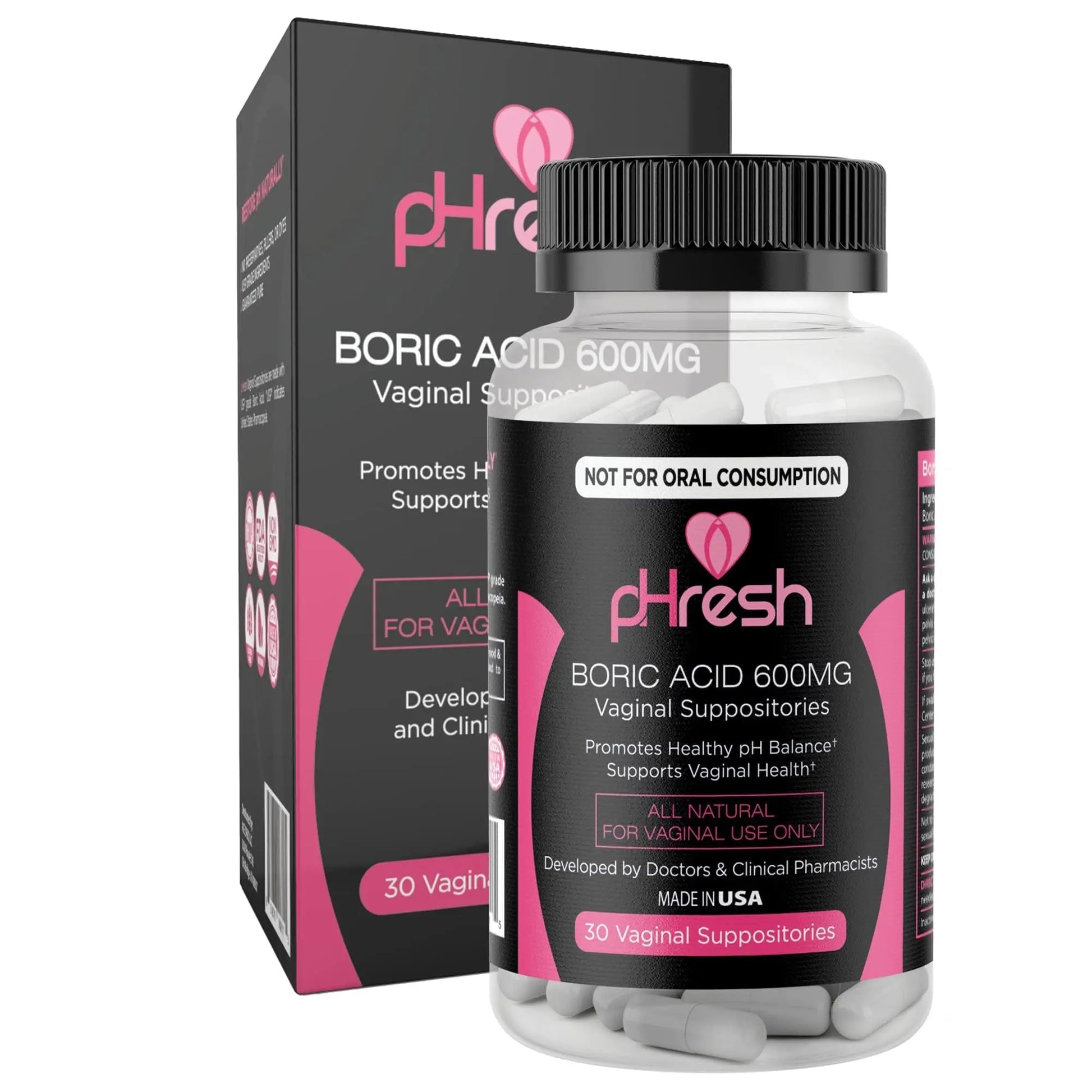 ACE NUTRITION pHresh Boric Acid Suppositories for Women, Suppositories for Odor Use, Natural Feminine Care Supports Vaginal Health & Promotes Healthy pH Balance - Made in USA ACE NUTRITION Au supplements