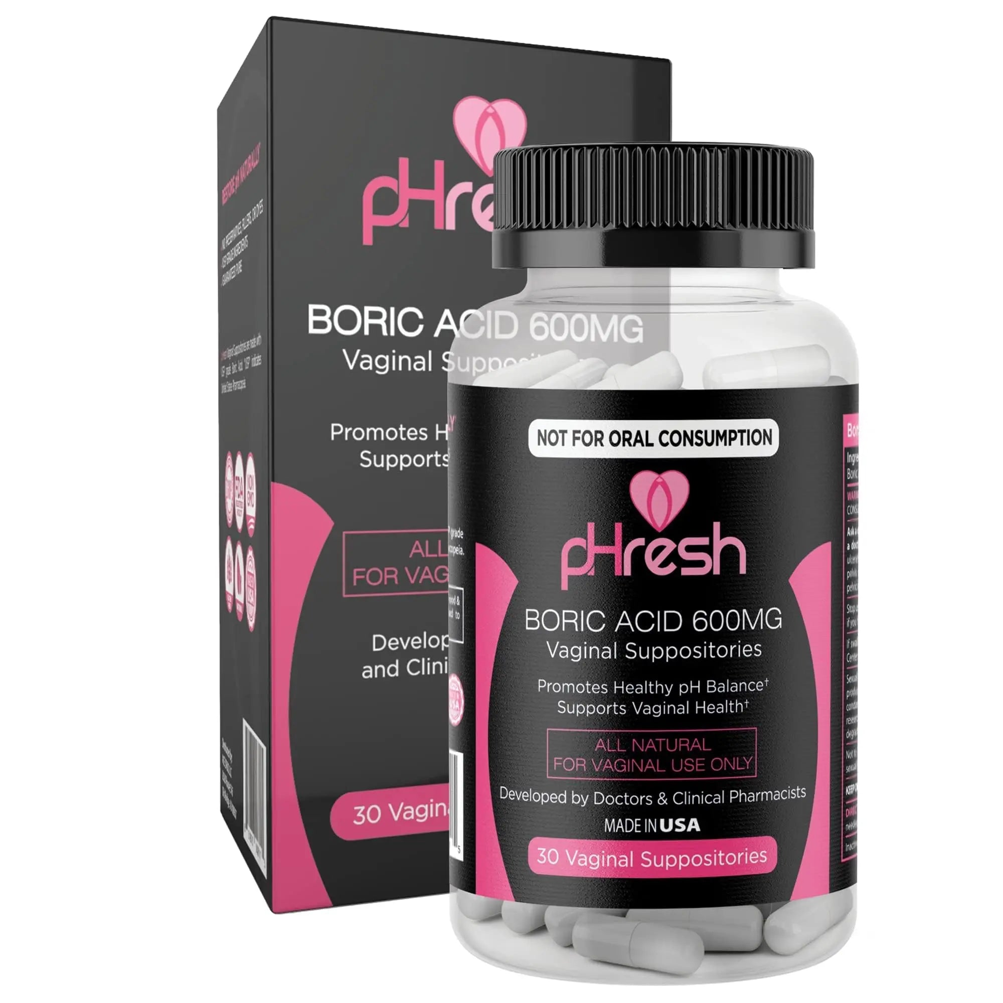 ACE NUTRITION pHresh Boric Acid Suppositories for Women, Suppositories for Odor Use, Natural Feminine Care Supports Vaginal Health & Promotes Healthy pH Balance - Made in USA ACE NUTRITION Au supplements