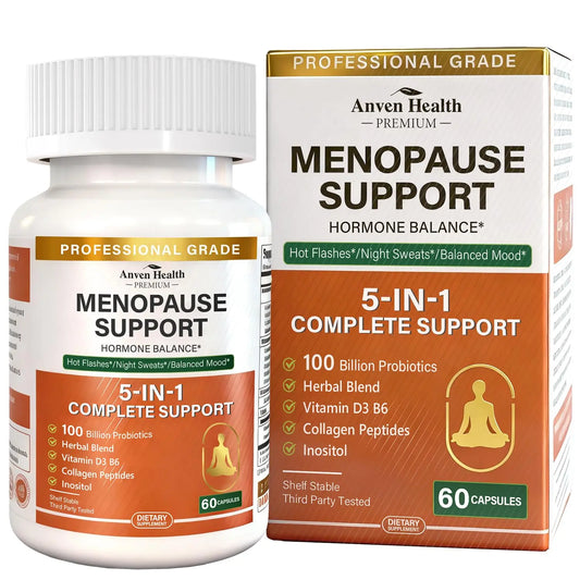 Anven Health Menopause Supplements for Women, Vitamin D3 & B6, Menopause Relief Probiotics Supports Hot Flashes, Night Sweats, Bloating & Gut Health with Black Cohosh, Herbs, Collagen | 60 Veggie Caps Anven HealthAU supplements