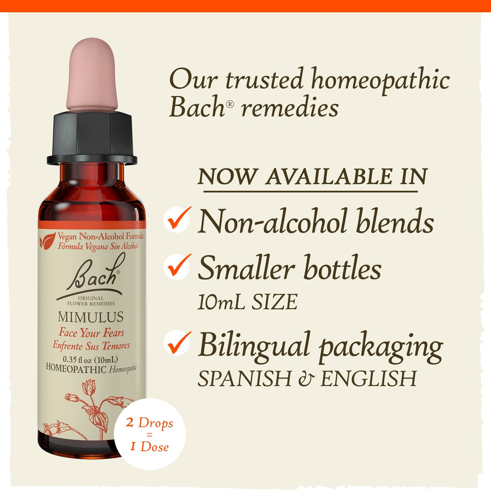 Bach Original Flower Remedies, Mimulus for Facing Fears (Non-Alcohol Formula), Natural Homeopathic Bach Au supplements