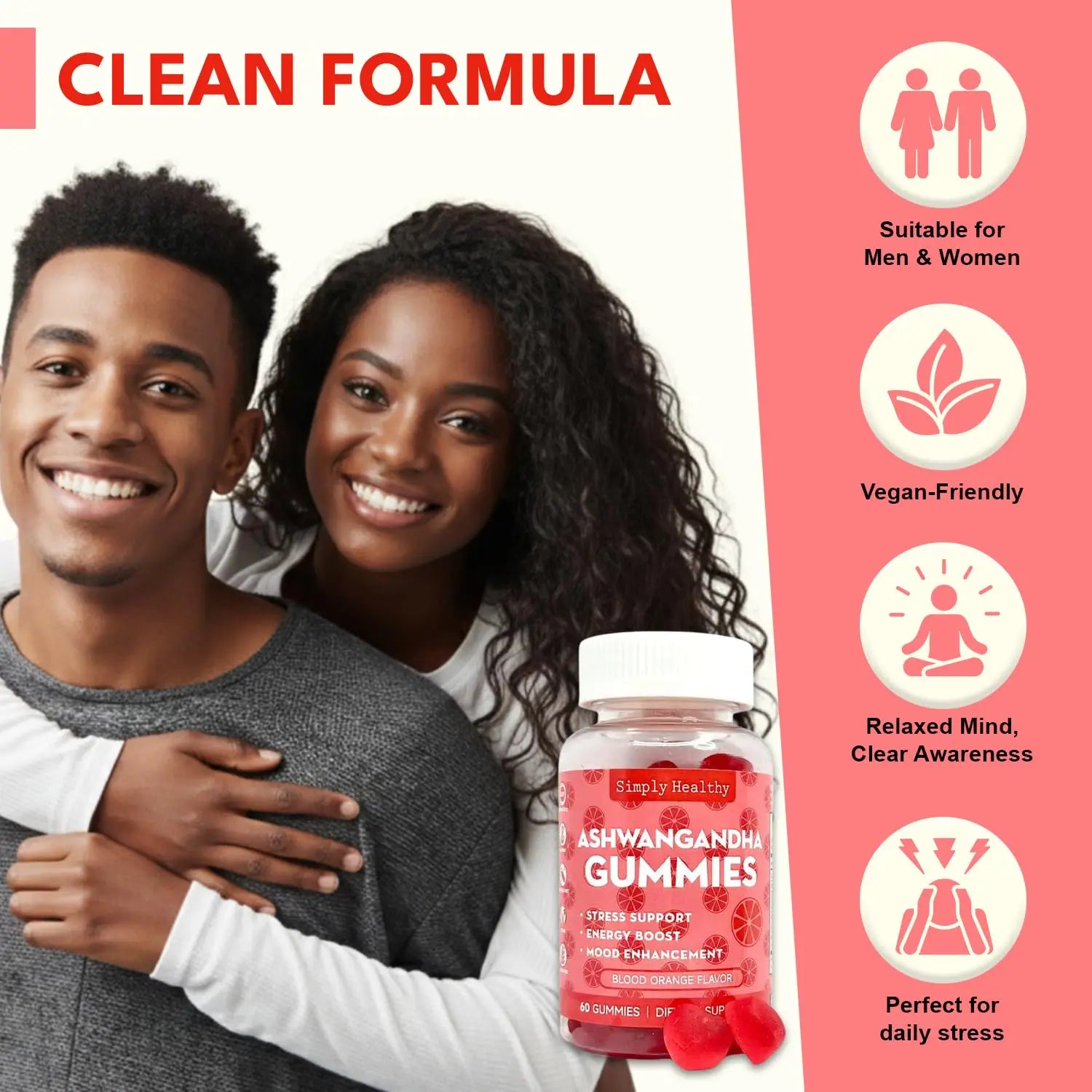 Simply Healthy Premium Ashwagandha Gummies, Stress Support with Blood Orange Flavor, Vegan, Easy to Chew, Daily Aid, Energy Booster, Mood Enhancer, for Both Men and Women, 60 Gummies Simply Healthy Au supplements
