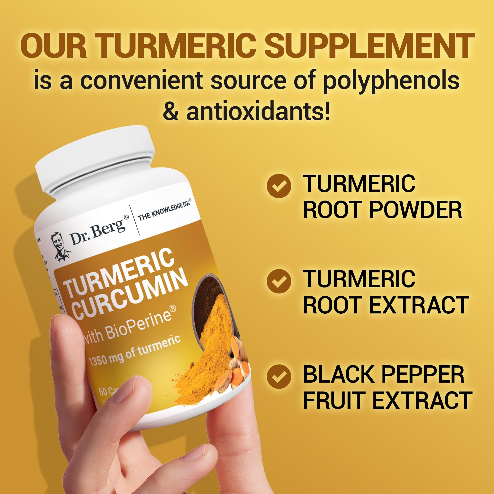 Dr. Berg (Only 2 Per Day) Turmeric Supplement with Black Pepper (BioPerine) - 1350 mg Turmeric Curcumin Supplement with 95% Curcuminoids – Turmeric Curcumin with Black Pepper – 60 Turmeric Capsules Dr. Berg Nutritionals Au supplements