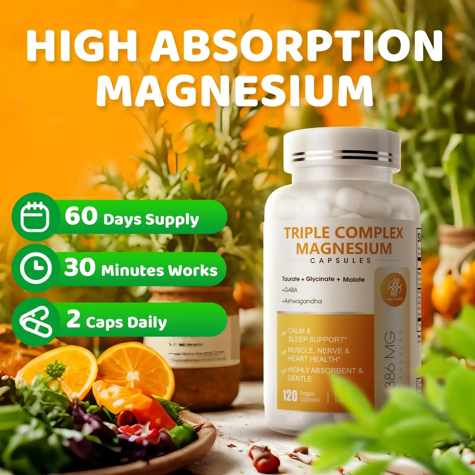 Triple Magnesium Complex - Magnesium Glycinate, Taurate & Malate Supplement with Omega3, Ashwagandha, GABA for Sleep, Brain Heart & Muscle Support - High Absorption and Gentle, Vegan, 120 Capsules iMATCHME Au supplements