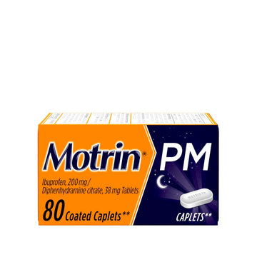 Motrin PM Caplets with 200 mg Ibuprofen & 38 mg Diphenhydramine Sleep Aid, Nighttime Pain Reliever for Minor Aches & Pains, Bulk, 80 ct Motrin Au supplements