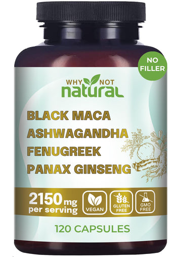 Why Not Natural 4-in-1 Organic Black Maca Root, Ashwagandha, Fenugreek, Panax Ginseng Capsules, Supplement for Men and Women (120 Count (Pack of 1) Why Not Natural Au supplements