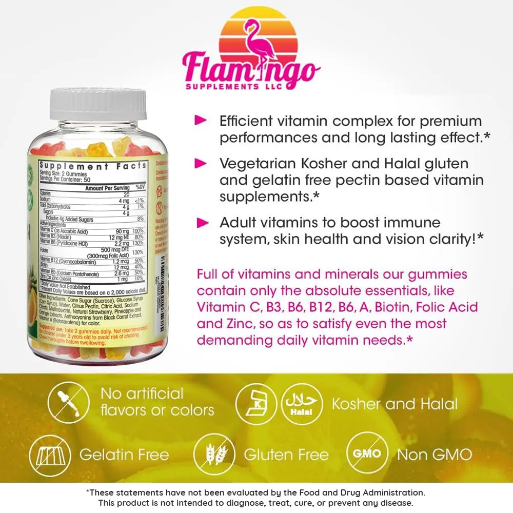 Flamingo Supplements Multivitamin Gummies | Vegan Friendly, Kosher Halal NO Gluten or Gelatin, no GMO| for Men, Women & Kids| Flamingo Supplements Au supplements