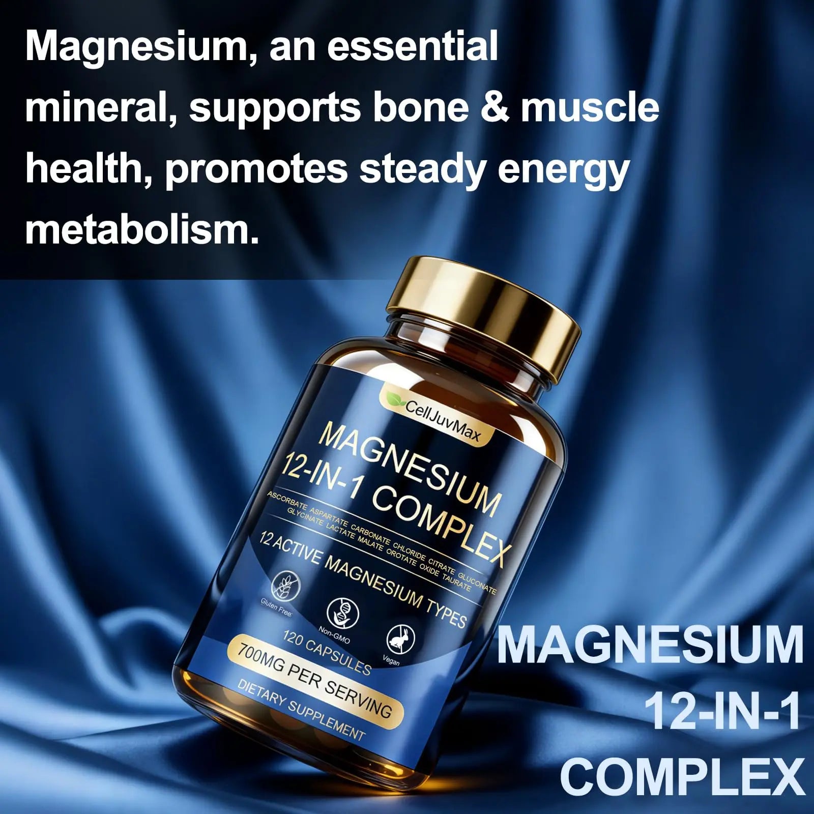 Magnesium 12-in-1 Complex 700mg, with Glycinate & Citrate, Vegan Supplement for Daily Wellness, 120 Capsules (1) WOJJ Au supplements