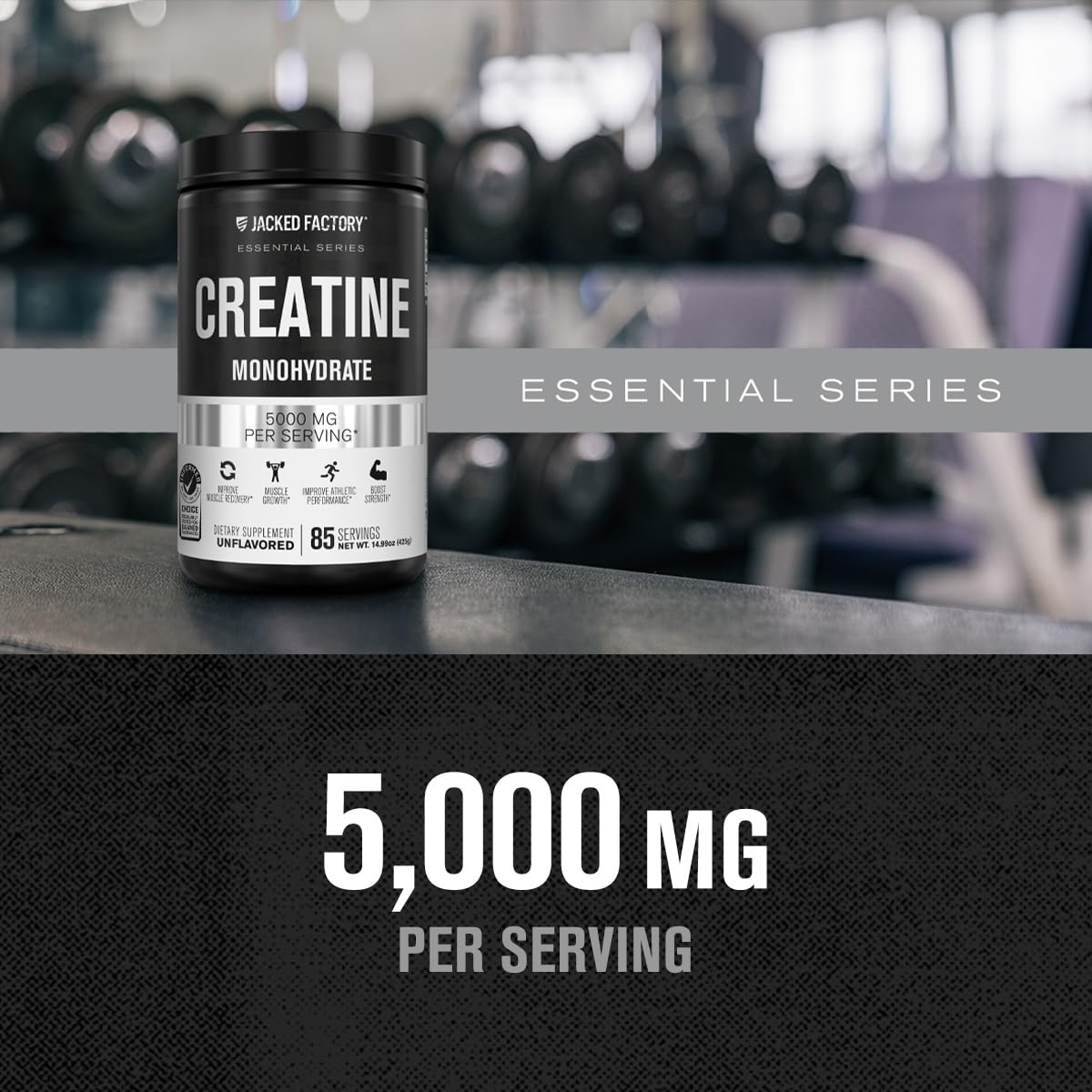 Jacked Factory Creatine Monohydrate Powder 425g - 5g Daily Creatine Supplement for Men and Women, Vegan-Friendly, Third-Party Tested - 85 Servings, Unflavored Jacked Factory Au supplements